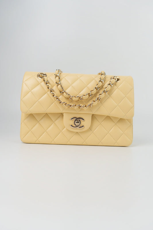 21C Yellow Lambskin Quilted Classic Flap Small Light Gold Hardware