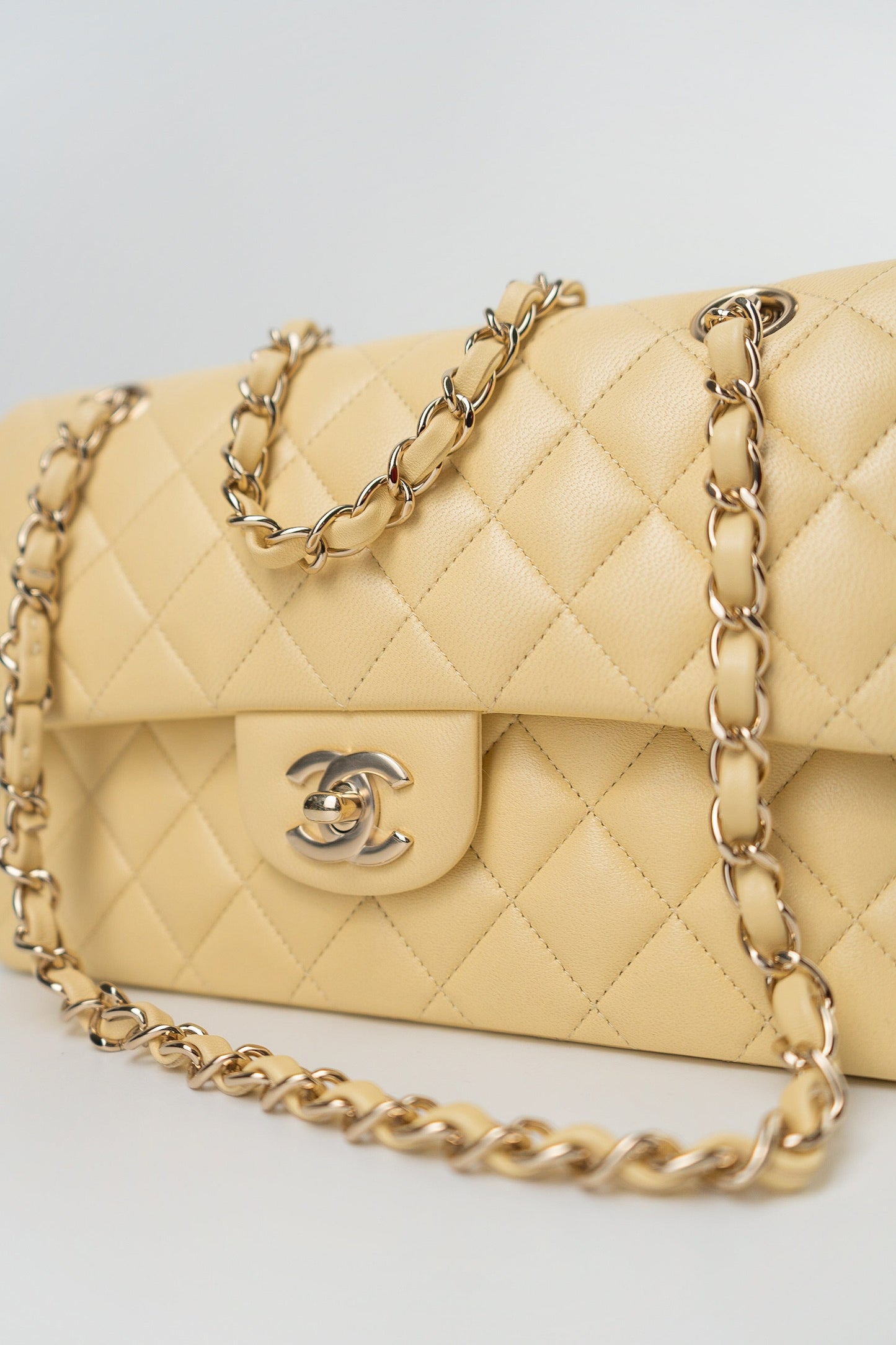 21C Yellow Lambskin Quilted Classic Flap Small Light Gold Hardware