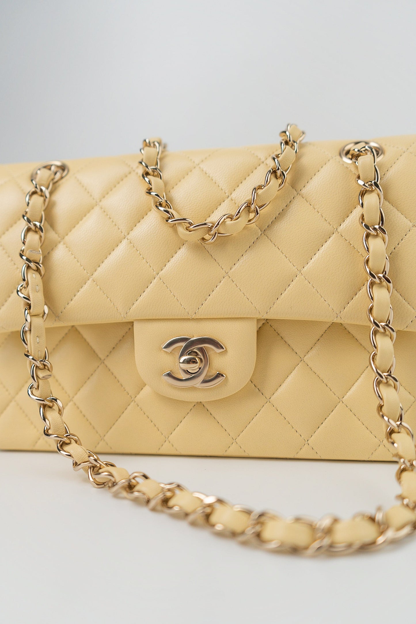 21C Yellow Lambskin Quilted Classic Flap Small Light Gold Hardware