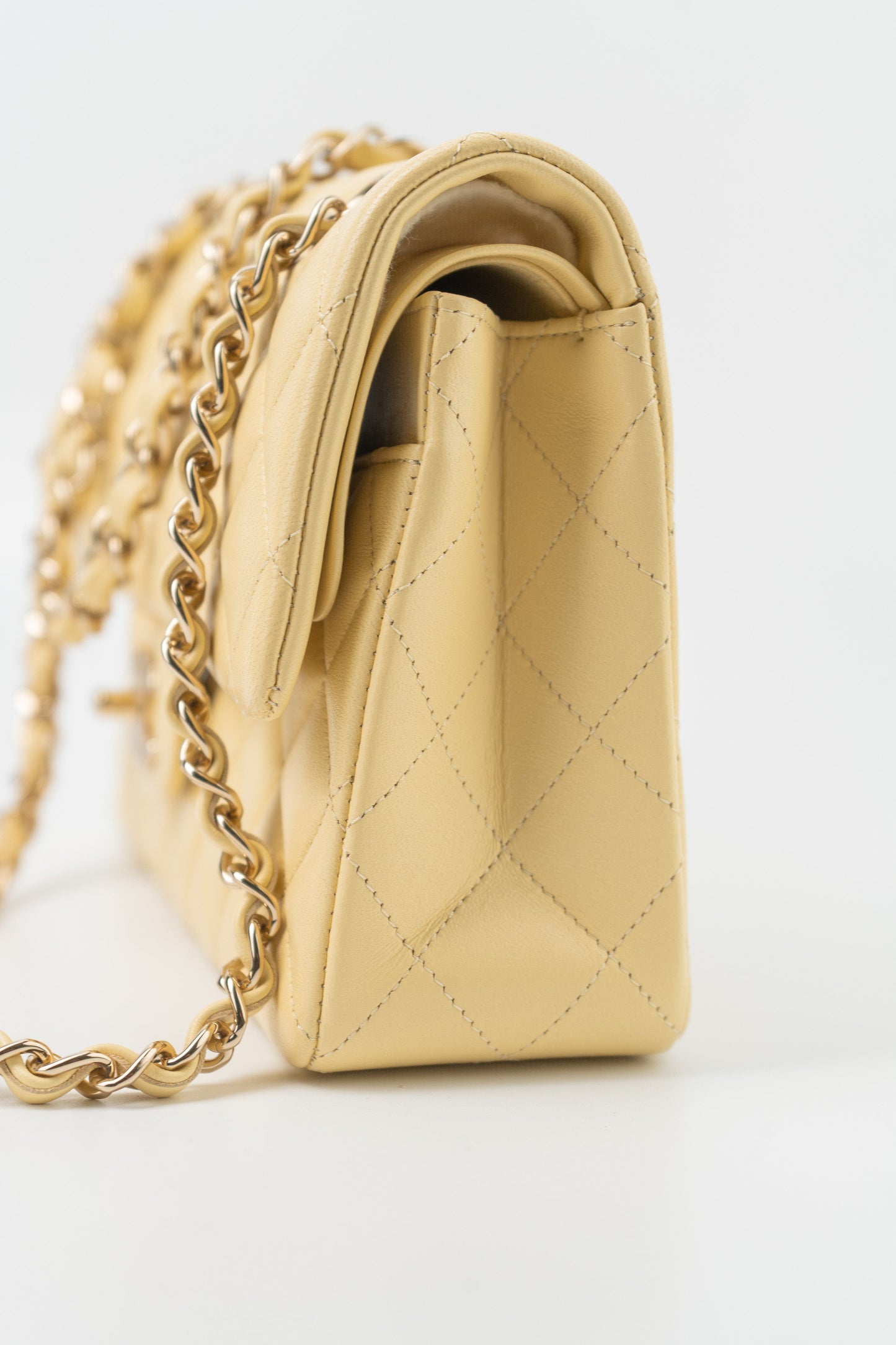 21C Yellow Lambskin Quilted Classic Flap Small Light Gold Hardware