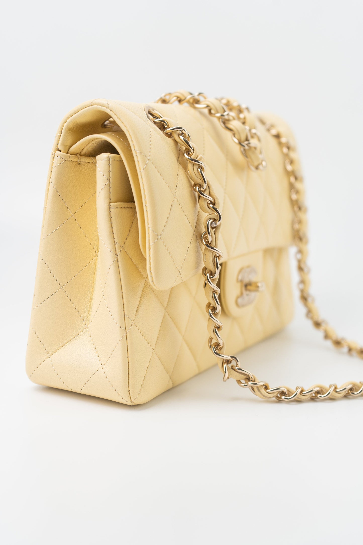 21C Yellow Lambskin Quilted Classic Flap Small Light Gold Hardware