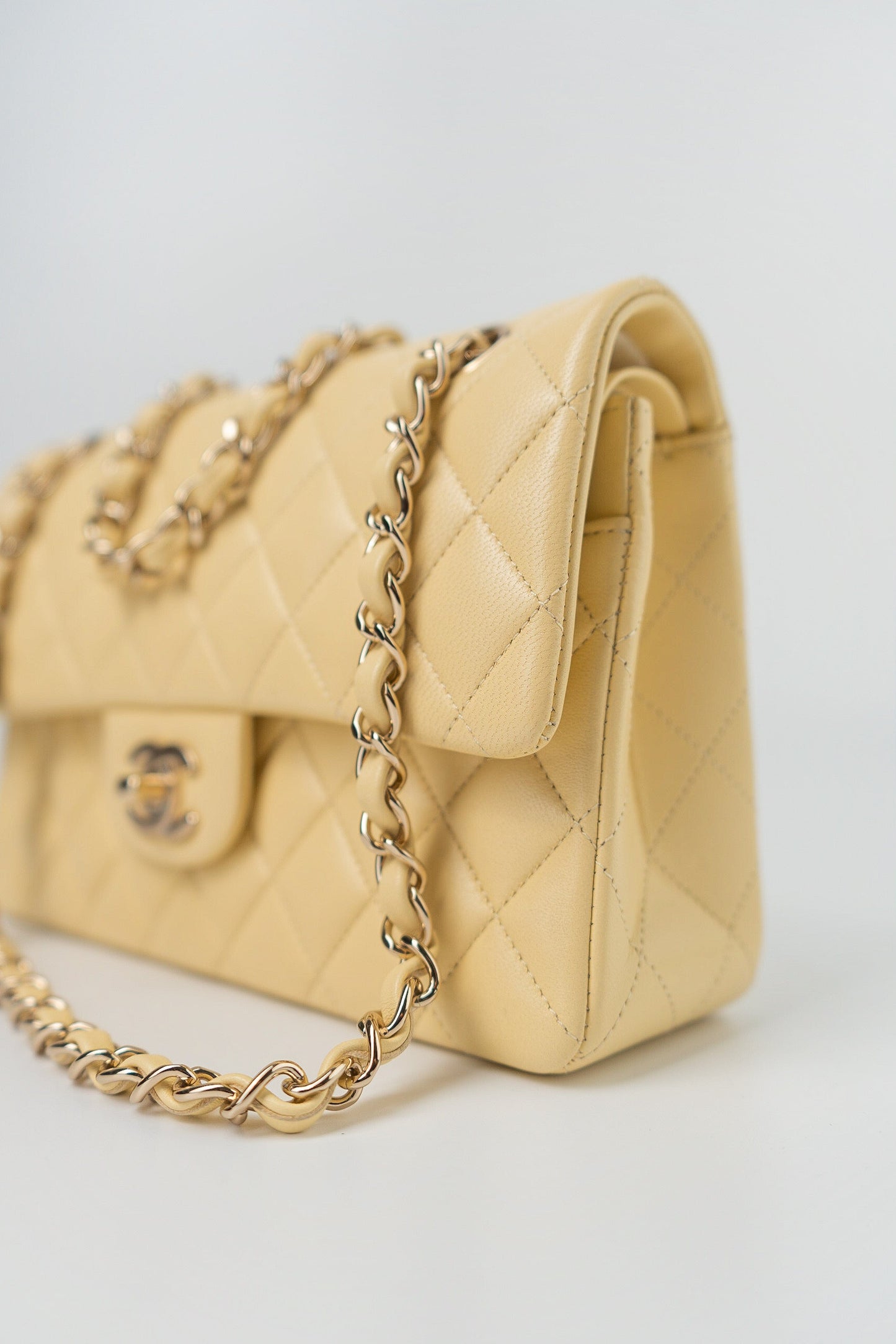 21C Yellow Lambskin Quilted Classic Flap Small Light Gold Hardware