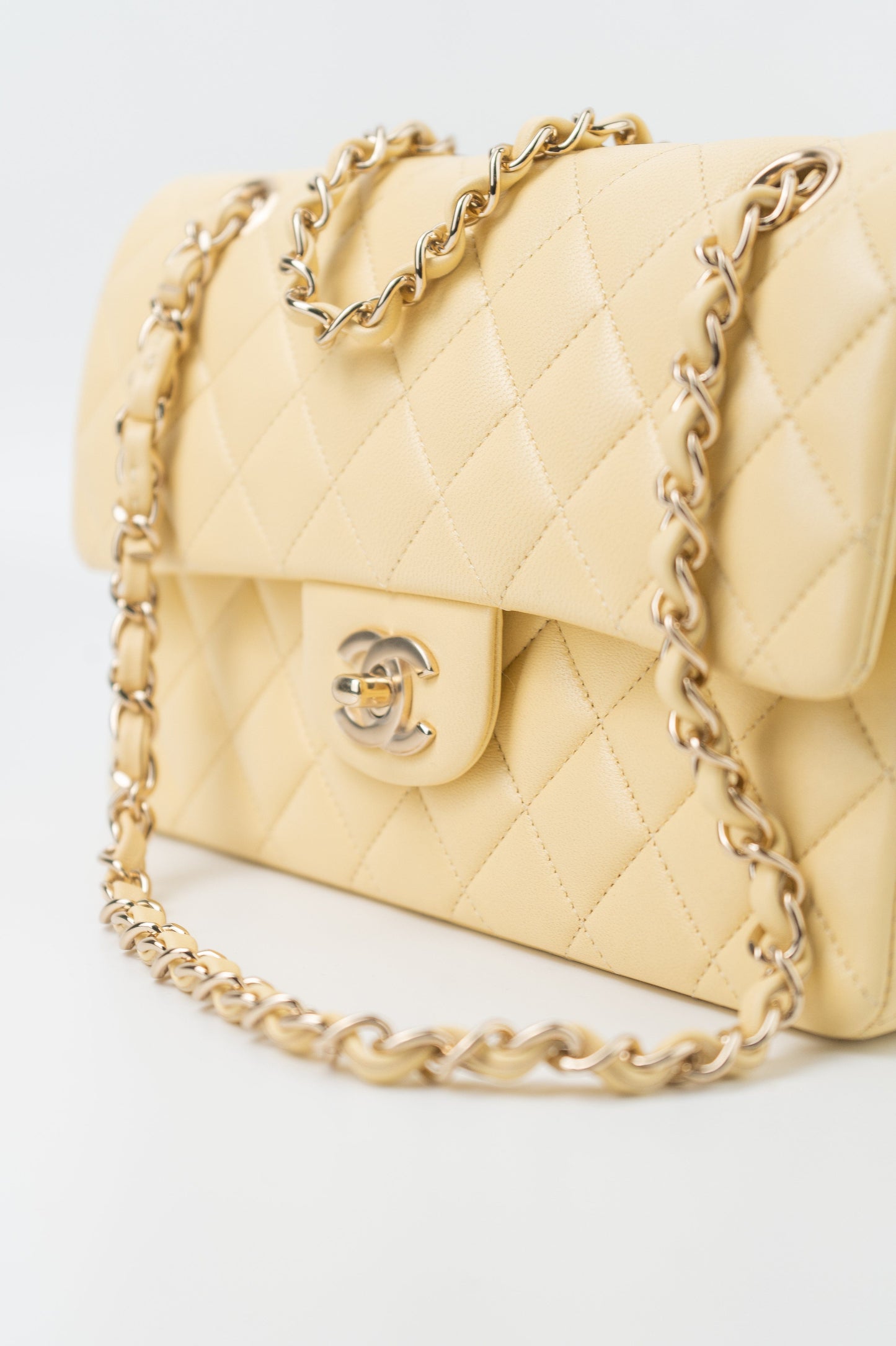 21C Yellow Lambskin Quilted Classic Flap Small Light Gold Hardware