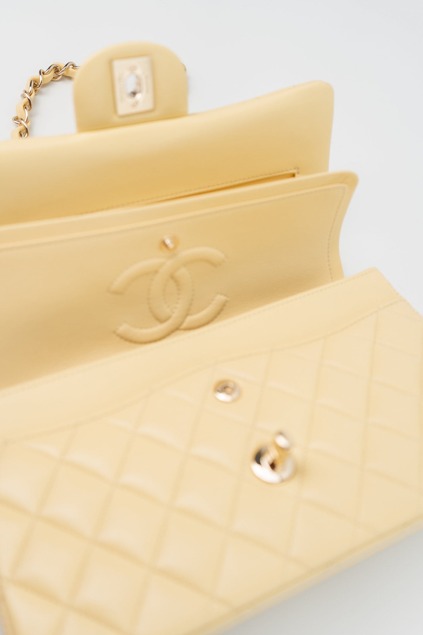 21C Yellow Lambskin Quilted Classic Flap Small Light Gold Hardware