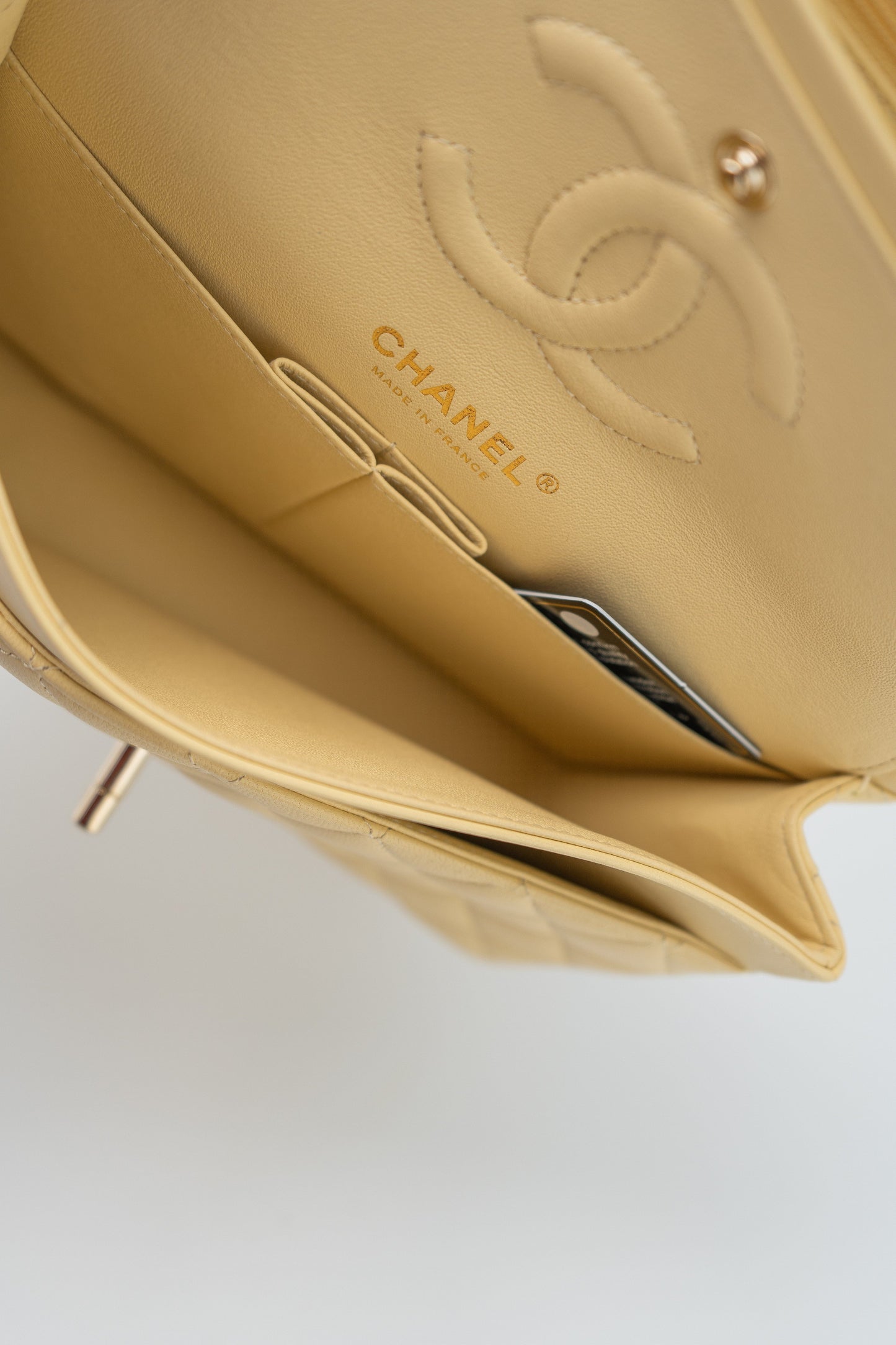 21C Yellow Lambskin Quilted Classic Flap Small Light Gold Hardware