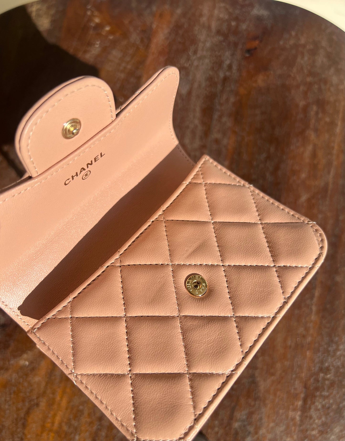 21K Beige Micro Lambskin Quilted Top Handle Flap Coin Purse with Chain