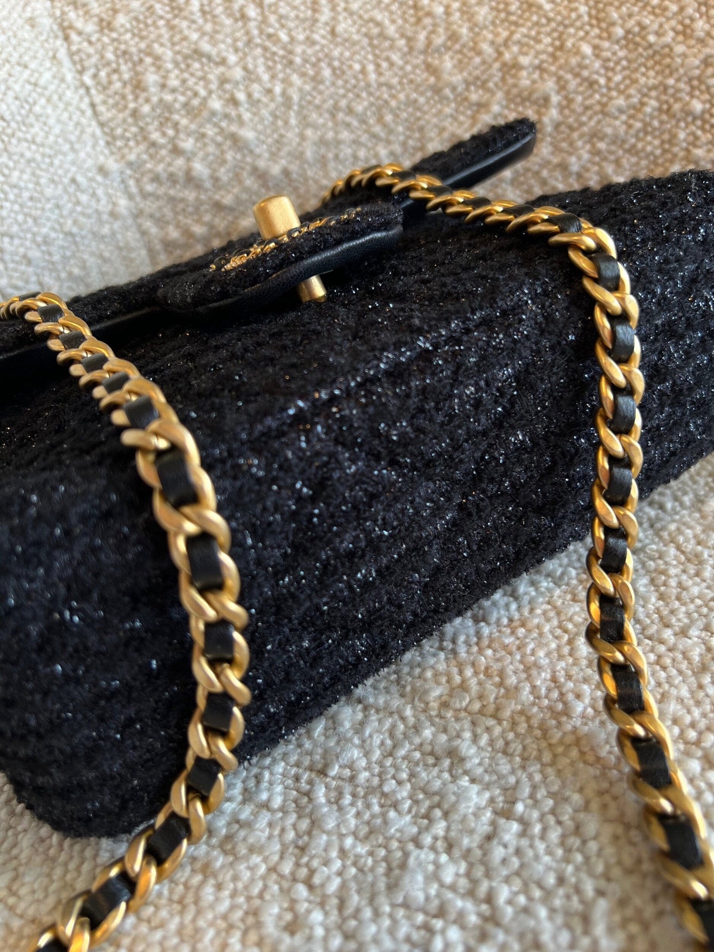 21K Black Symphony Tweed Single Flap Bag