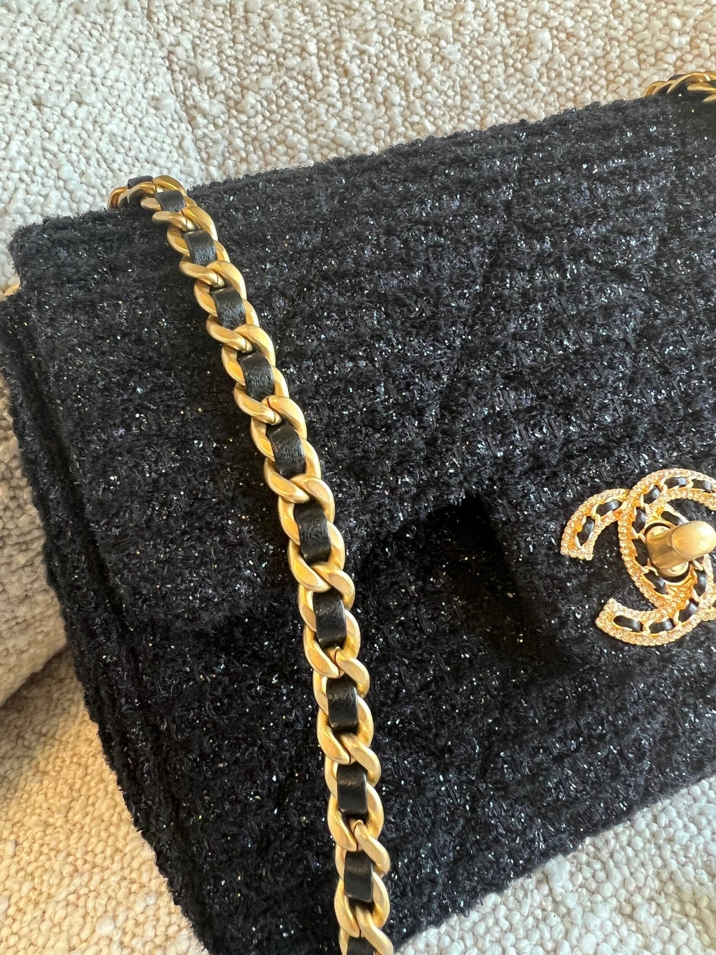 21K Black Symphony Tweed Single Flap Bag