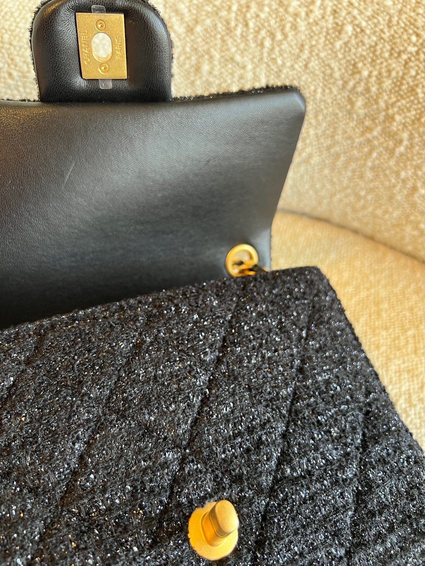 21K Black Symphony Tweed Single Flap Bag