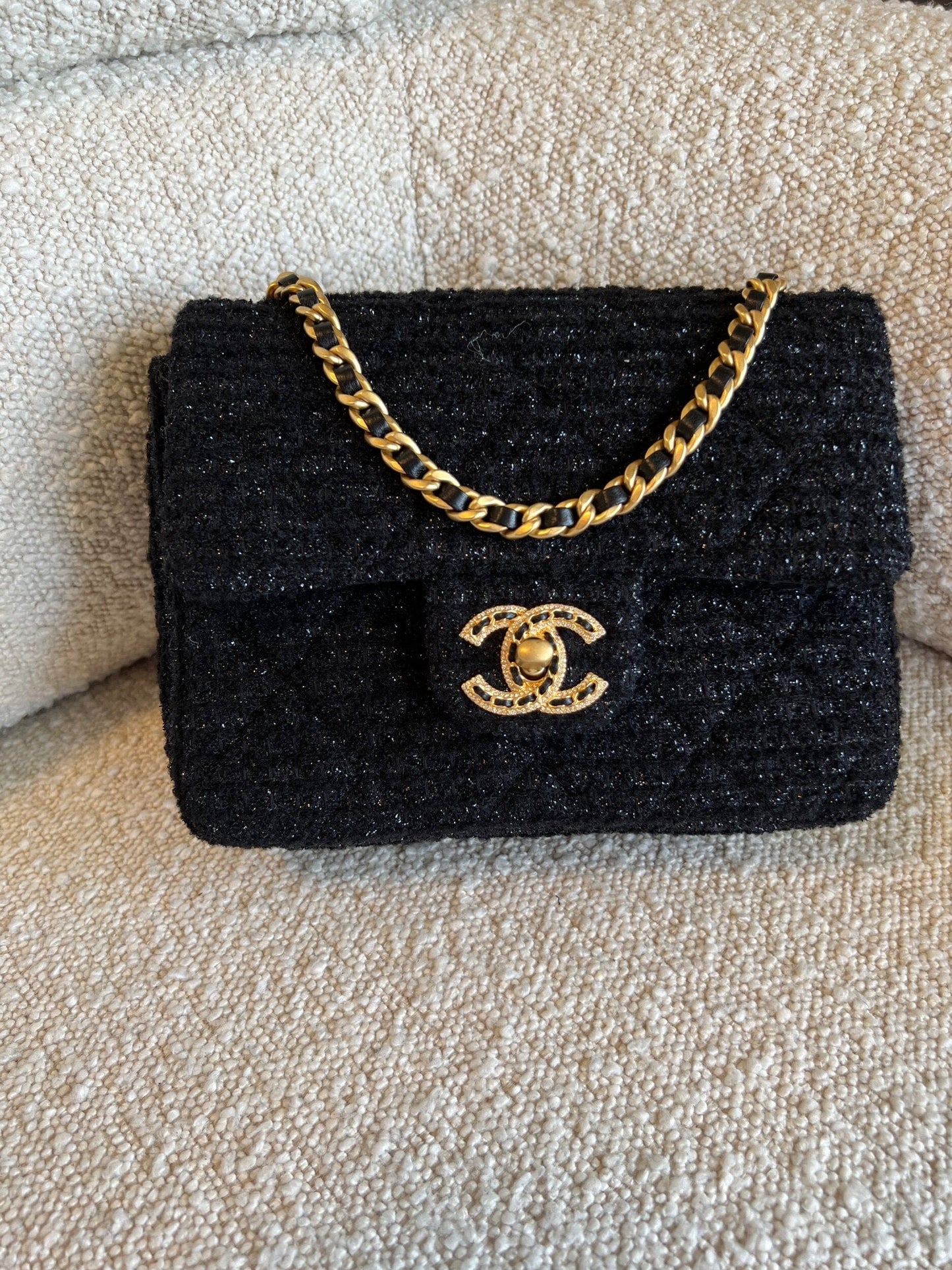 21K Black Symphony Tweed Single Flap Bag