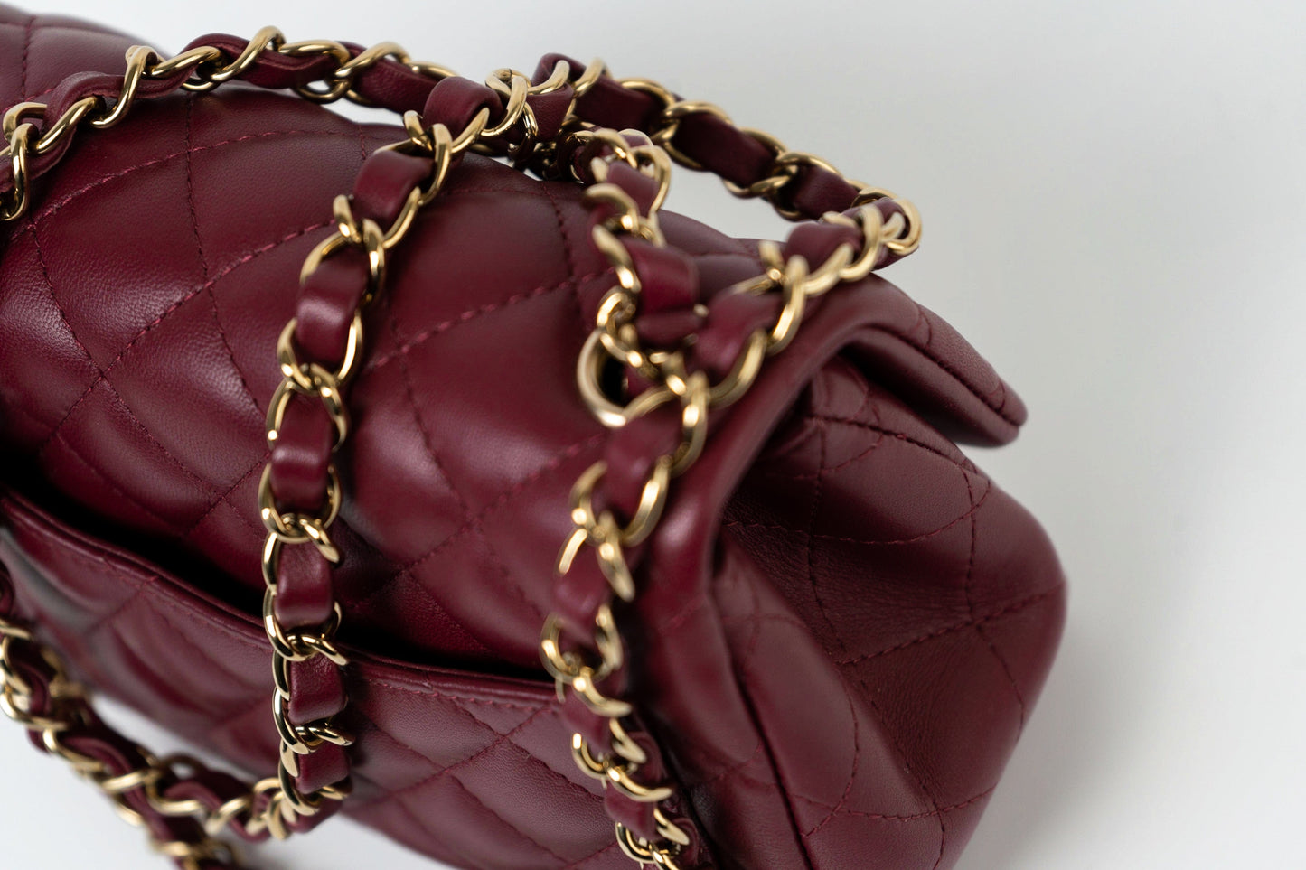 21K Burgundy Lambskin Quilted Mini Square Flap