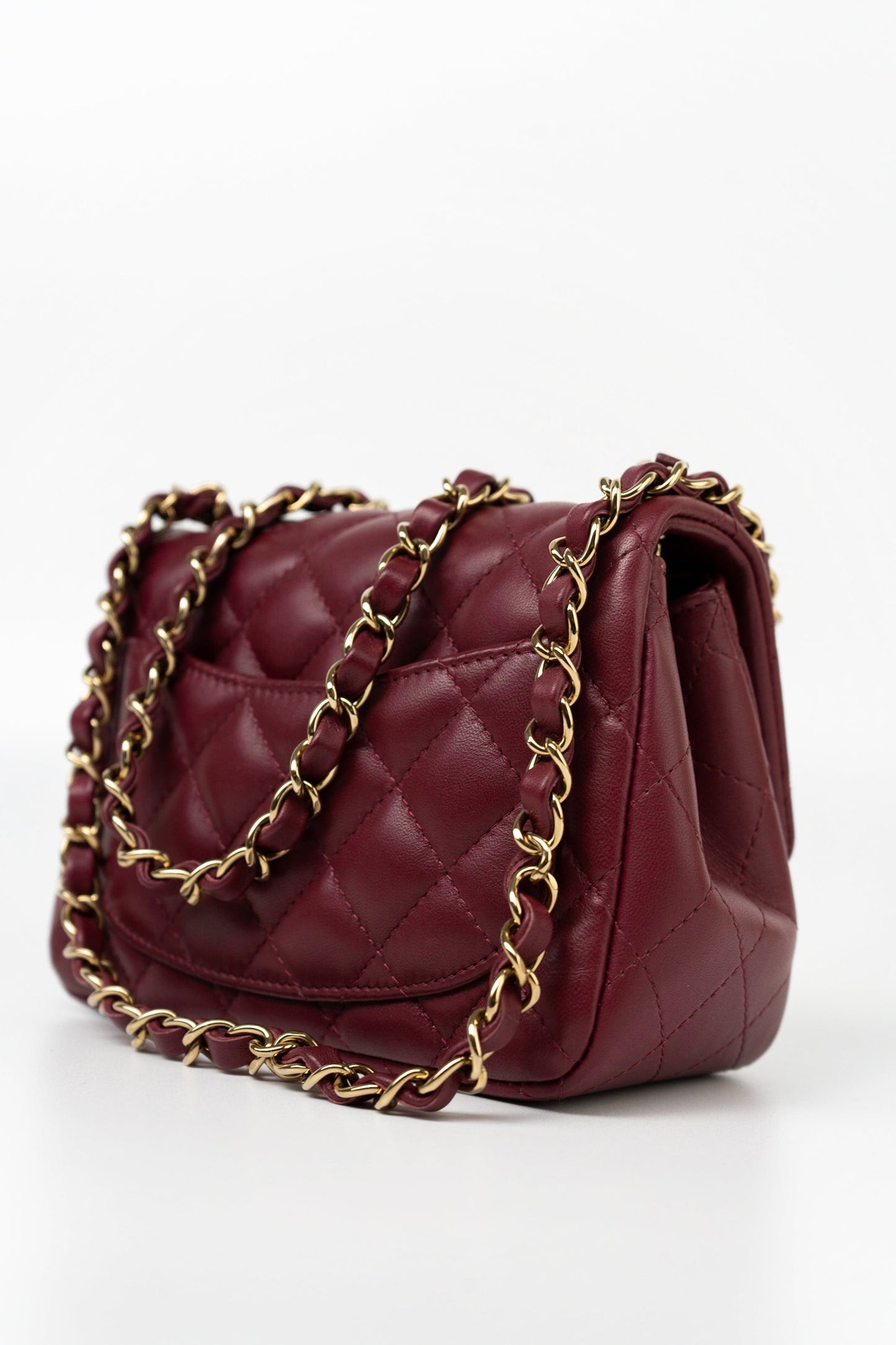 21K Burgundy Lambskin Quilted Mini Square Flap