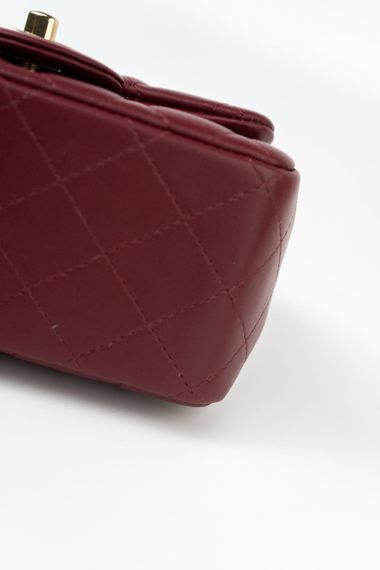 21K Burgundy Lambskin Quilted Mini Square Flap