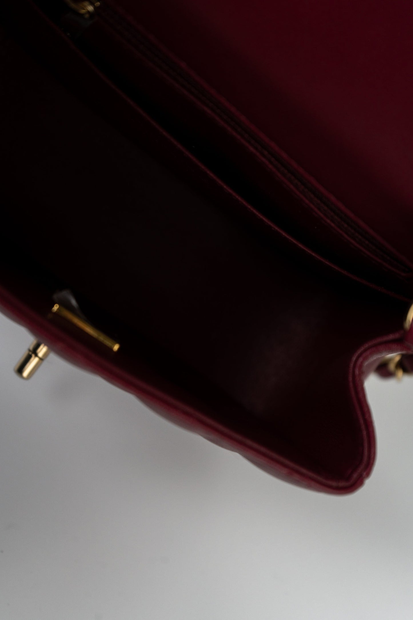 21K Burgundy Lambskin Quilted Mini Square Flap