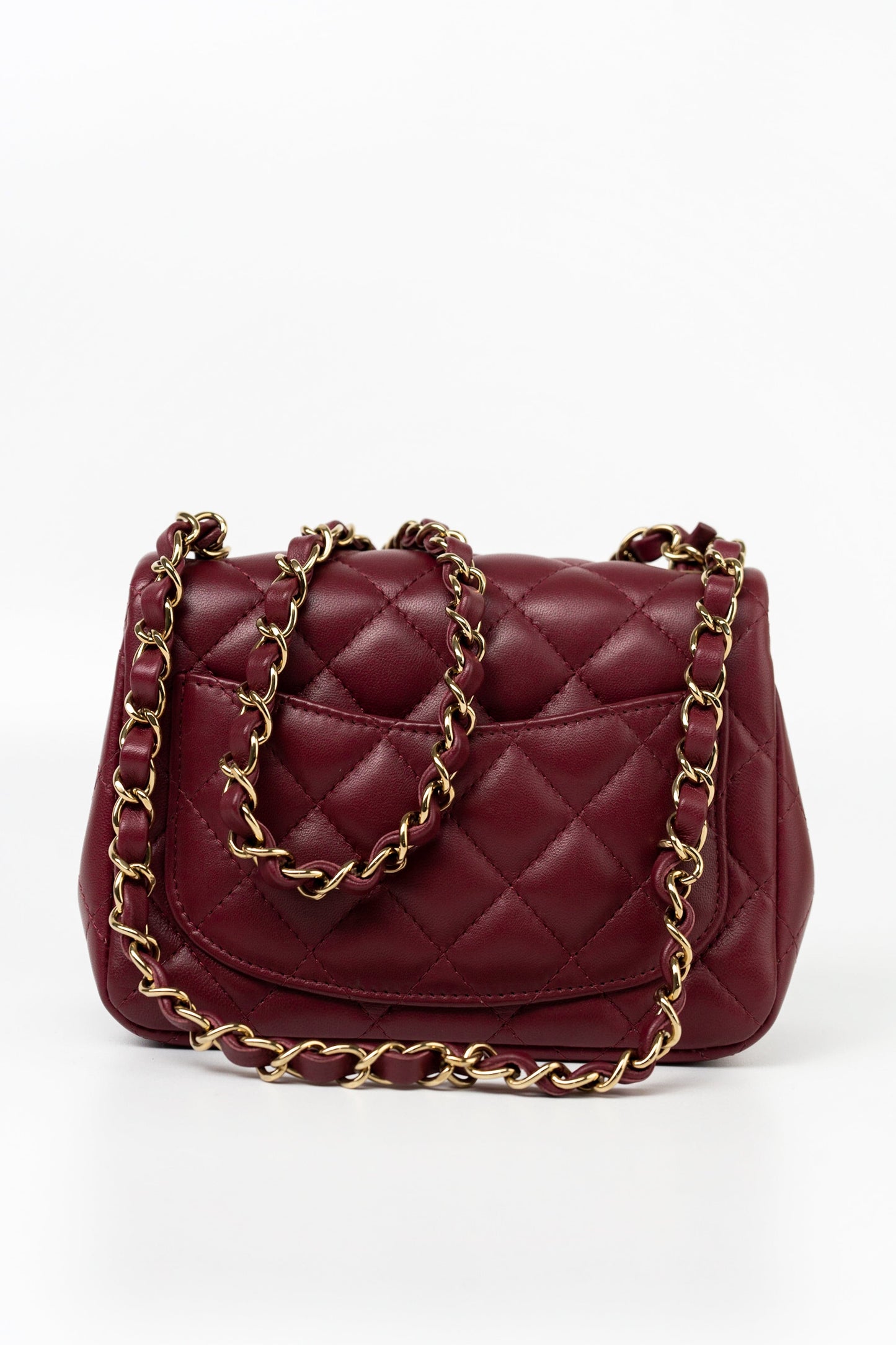 21K Burgundy Lambskin Quilted Mini Square Flap