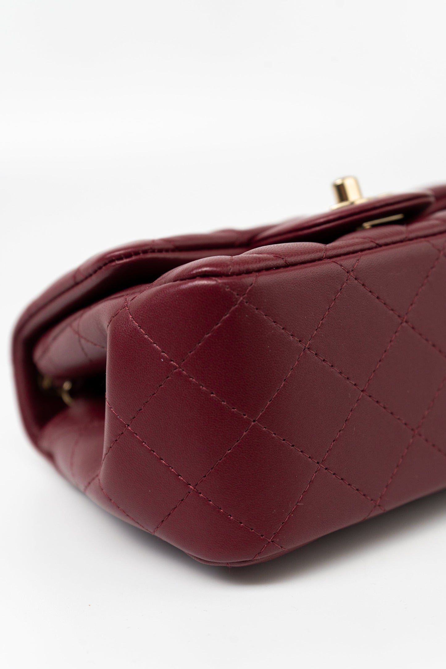 21K Burgundy Lambskin Quilted Mini Square Flap