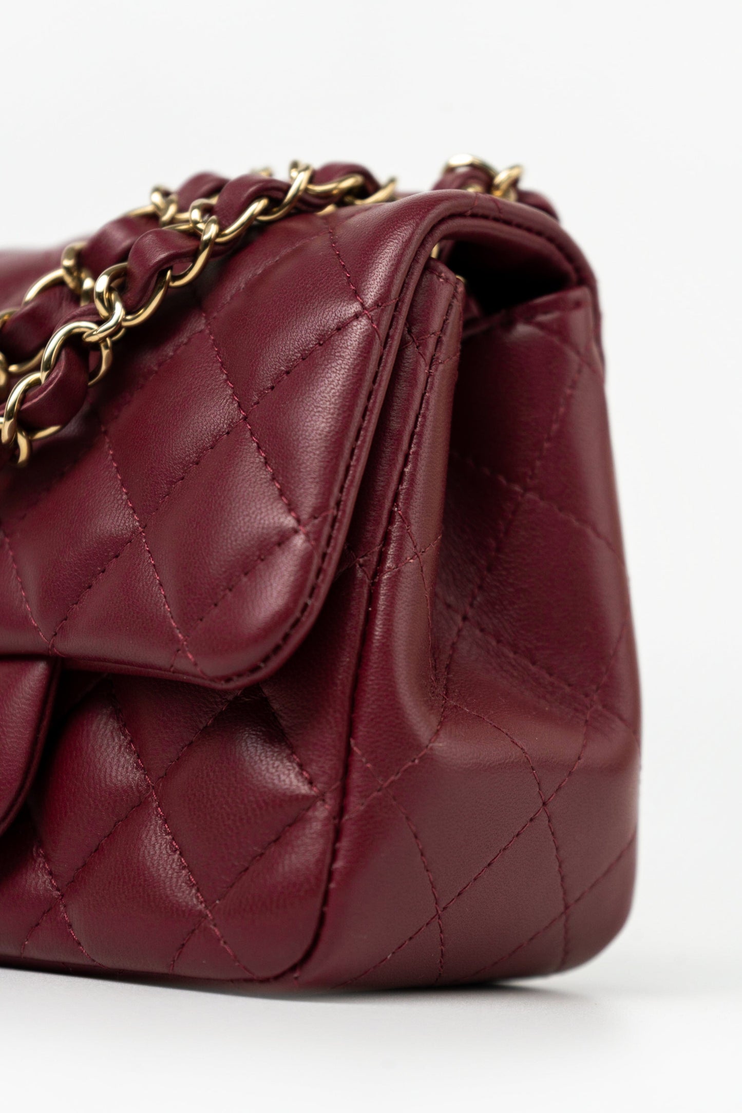 21K Burgundy Lambskin Quilted Mini Square Flap