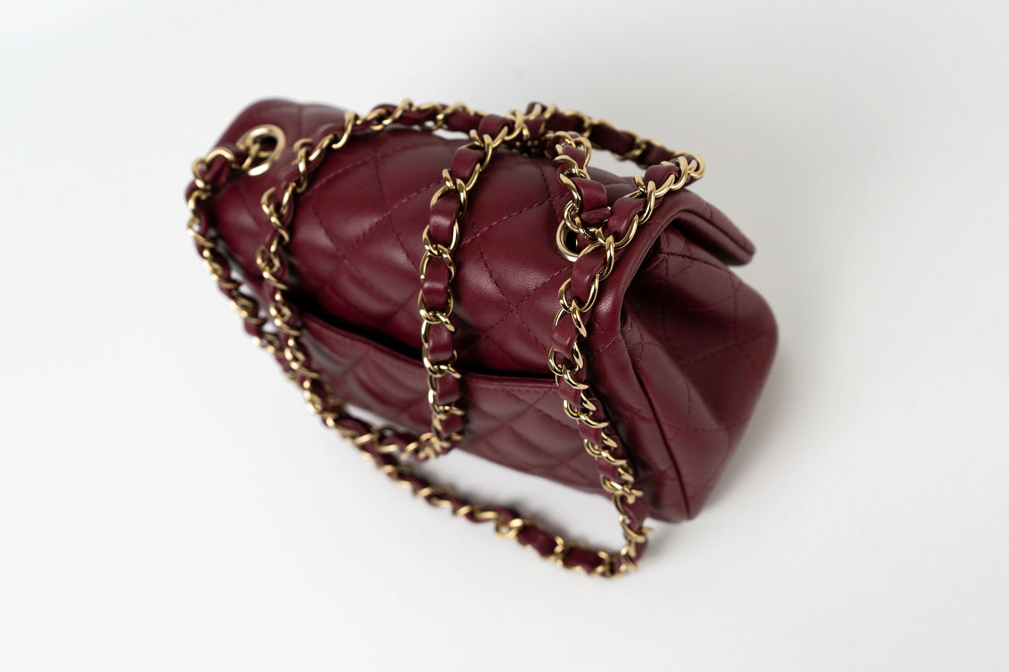 21K Burgundy Lambskin Quilted Mini Square Flap