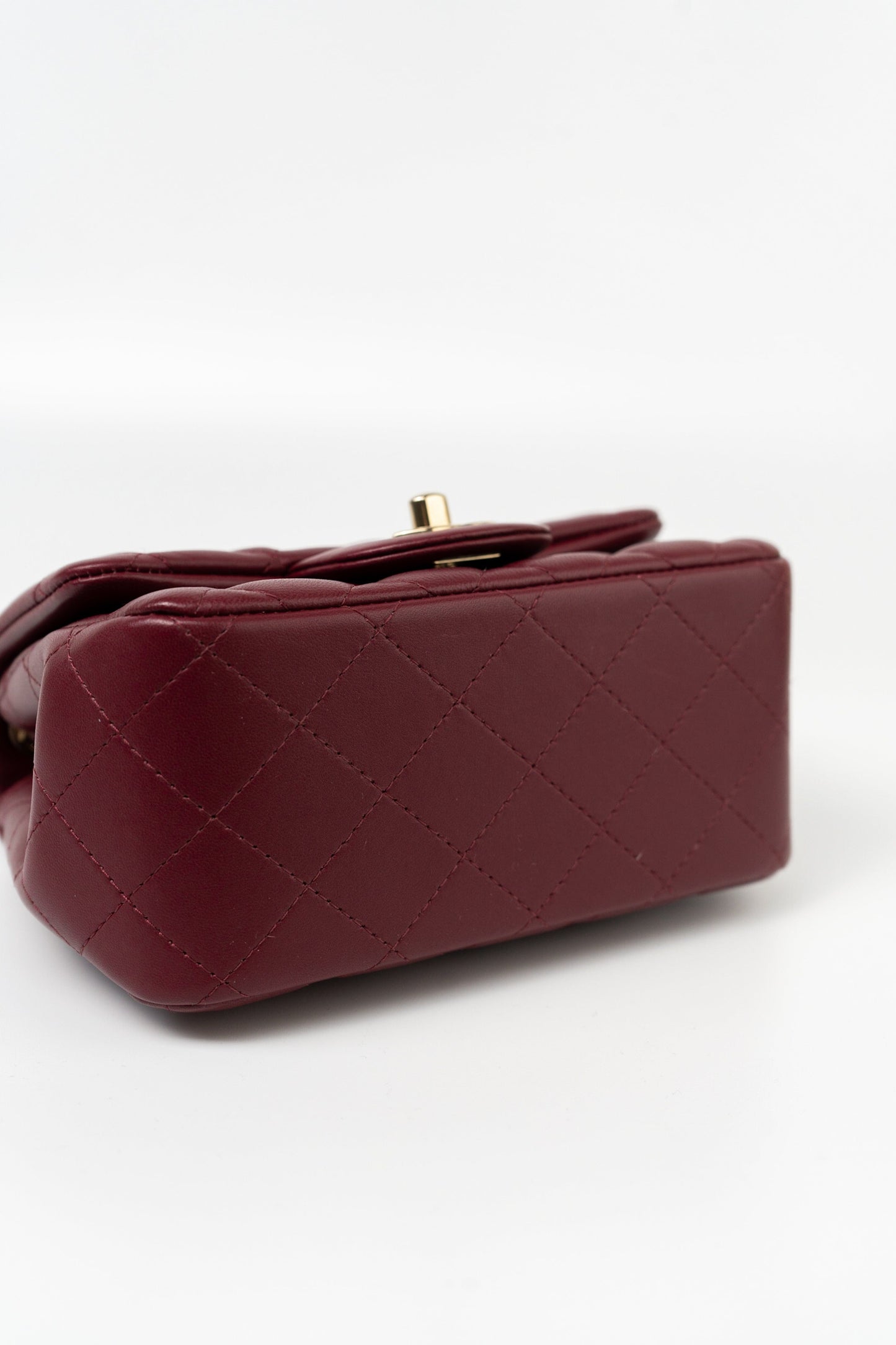 21K Burgundy Lambskin Quilted Mini Square Flap
