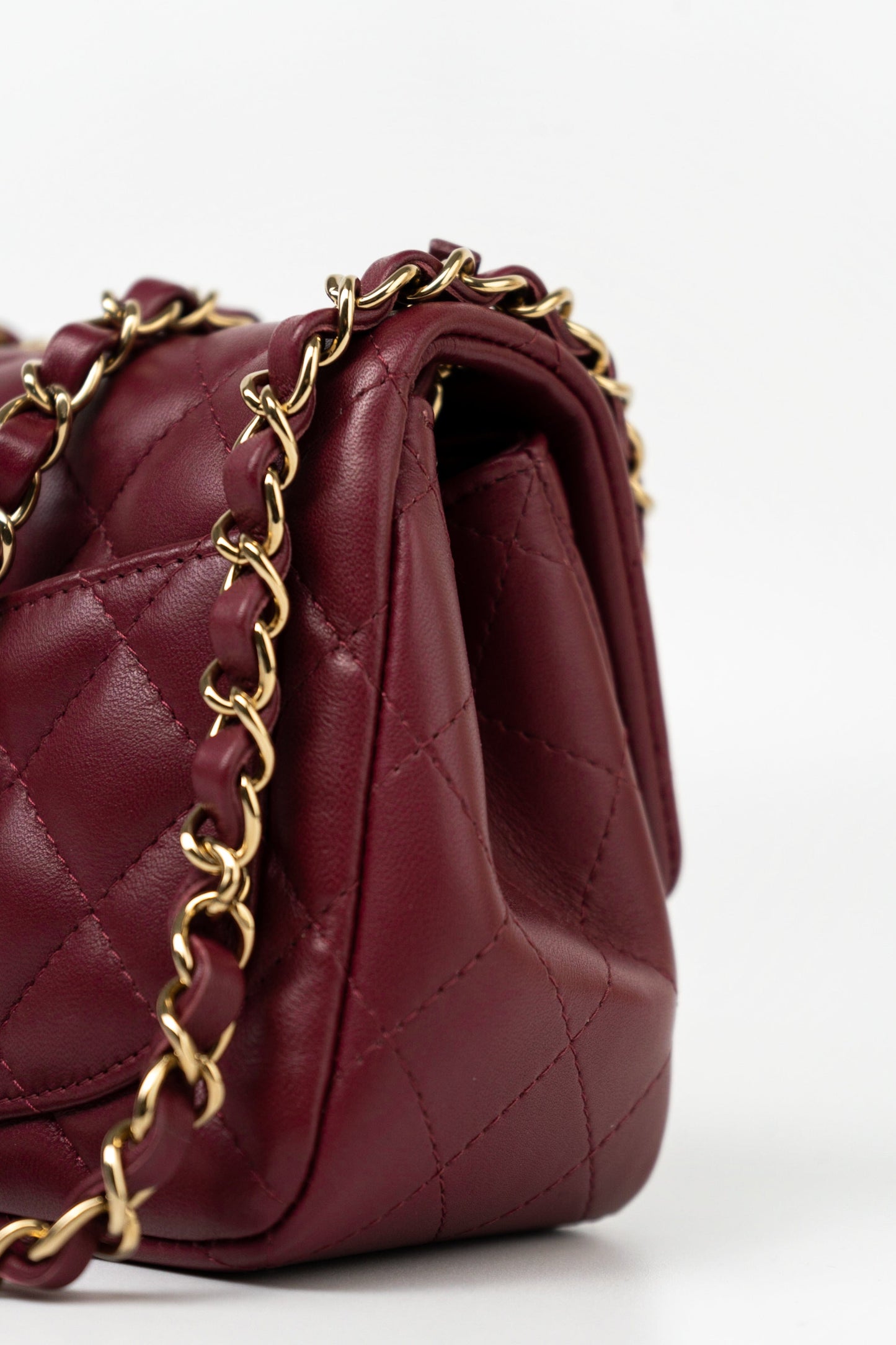 21K Burgundy Lambskin Quilted Mini Square Flap