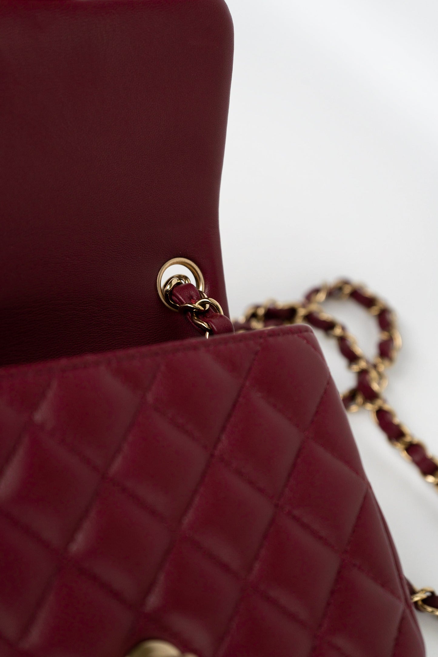 21K Burgundy Lambskin Quilted Mini Square Flap