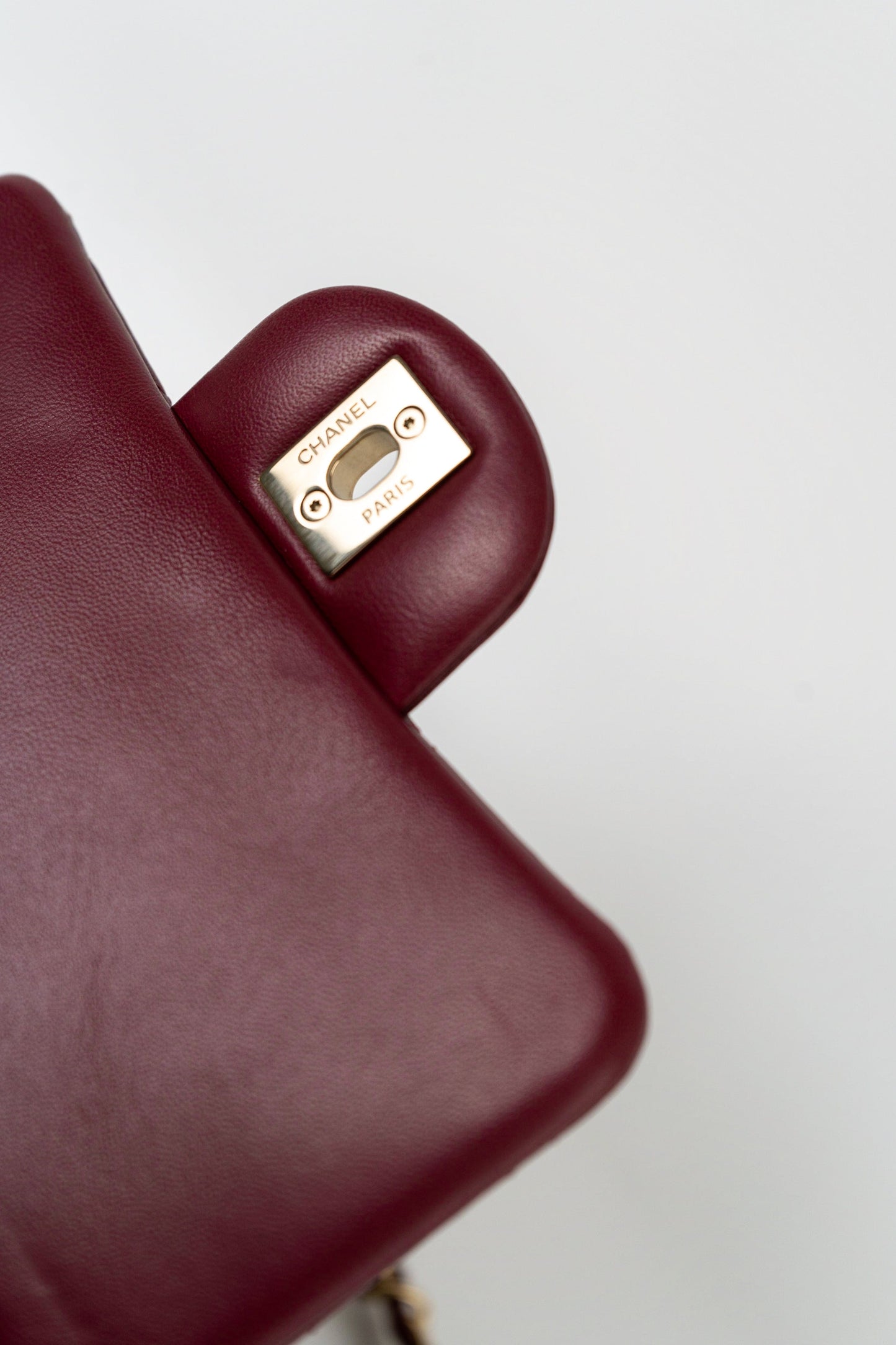 21K Burgundy Lambskin Quilted Mini Square Flap