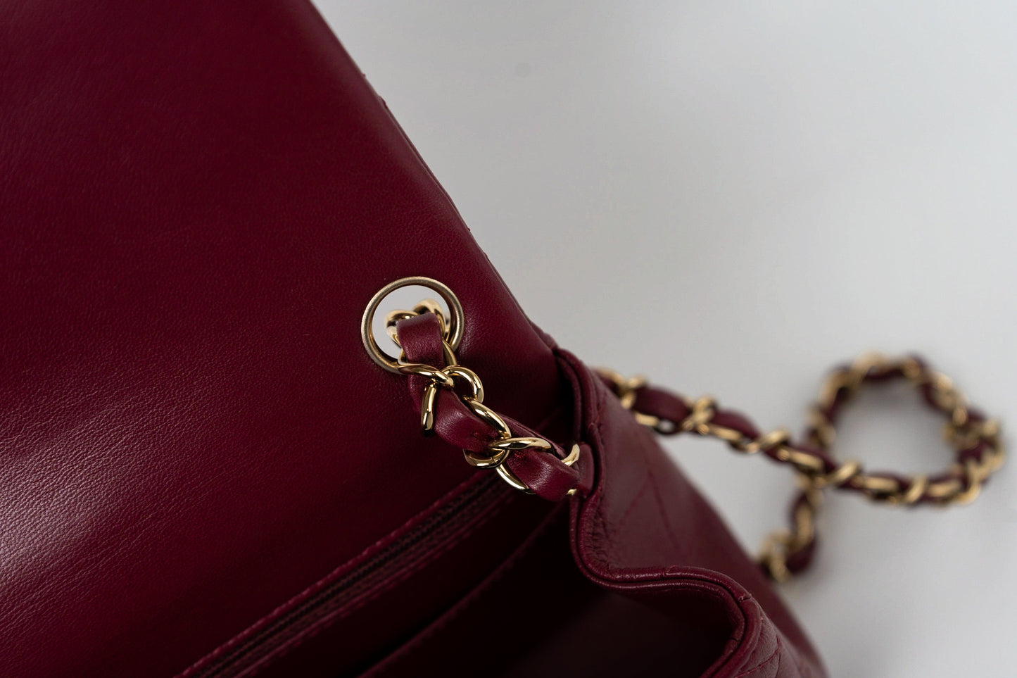 21K Burgundy Lambskin Quilted Mini Square Flap