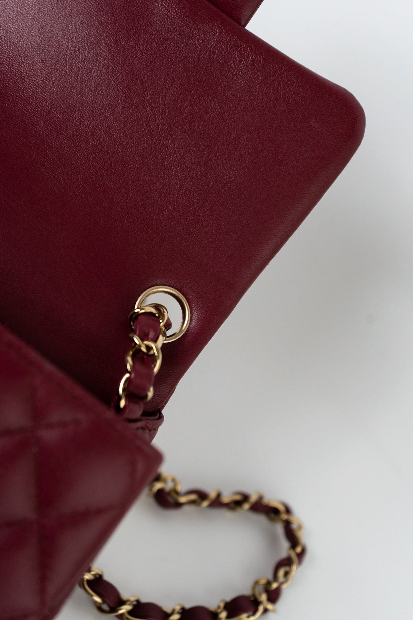 21K Burgundy Lambskin Quilted Mini Square Flap