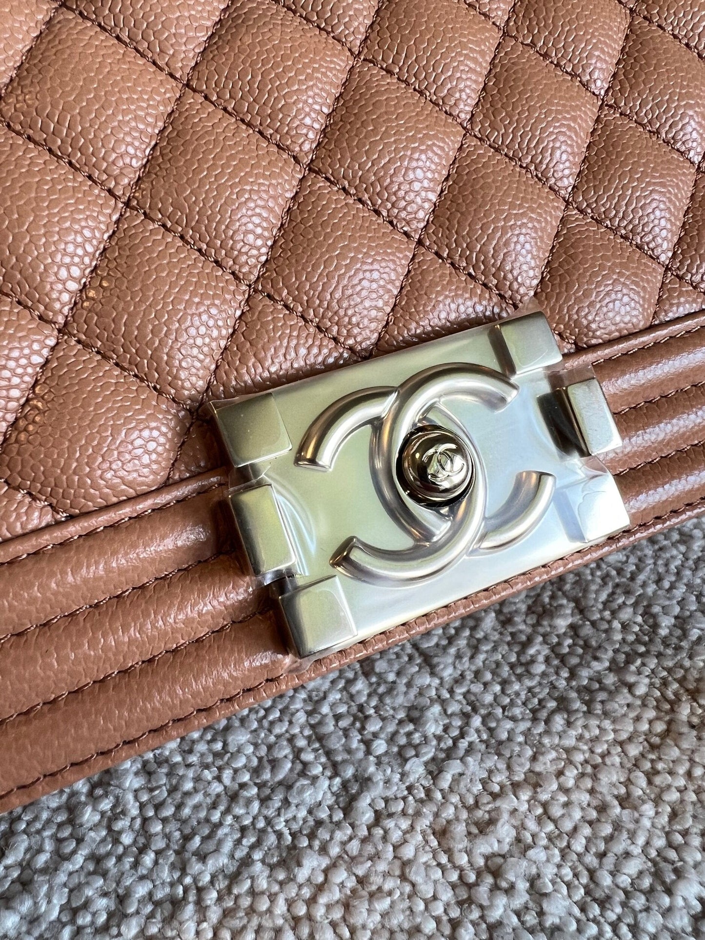 21K Caramel Caviar Quilted Old Medium Boy Bag LGHW