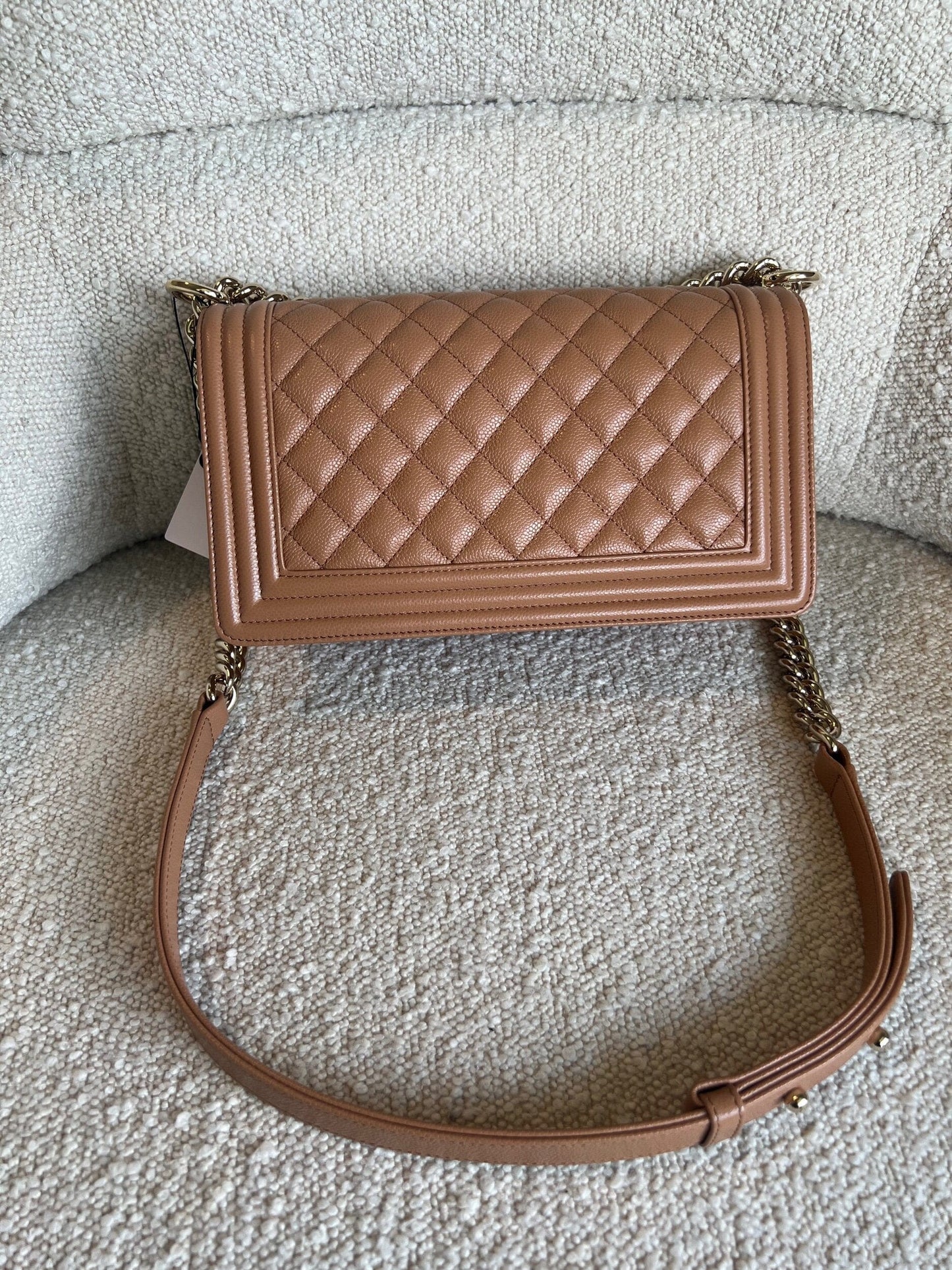 21K Caramel Caviar Quilted Old Medium Boy Bag LGHW