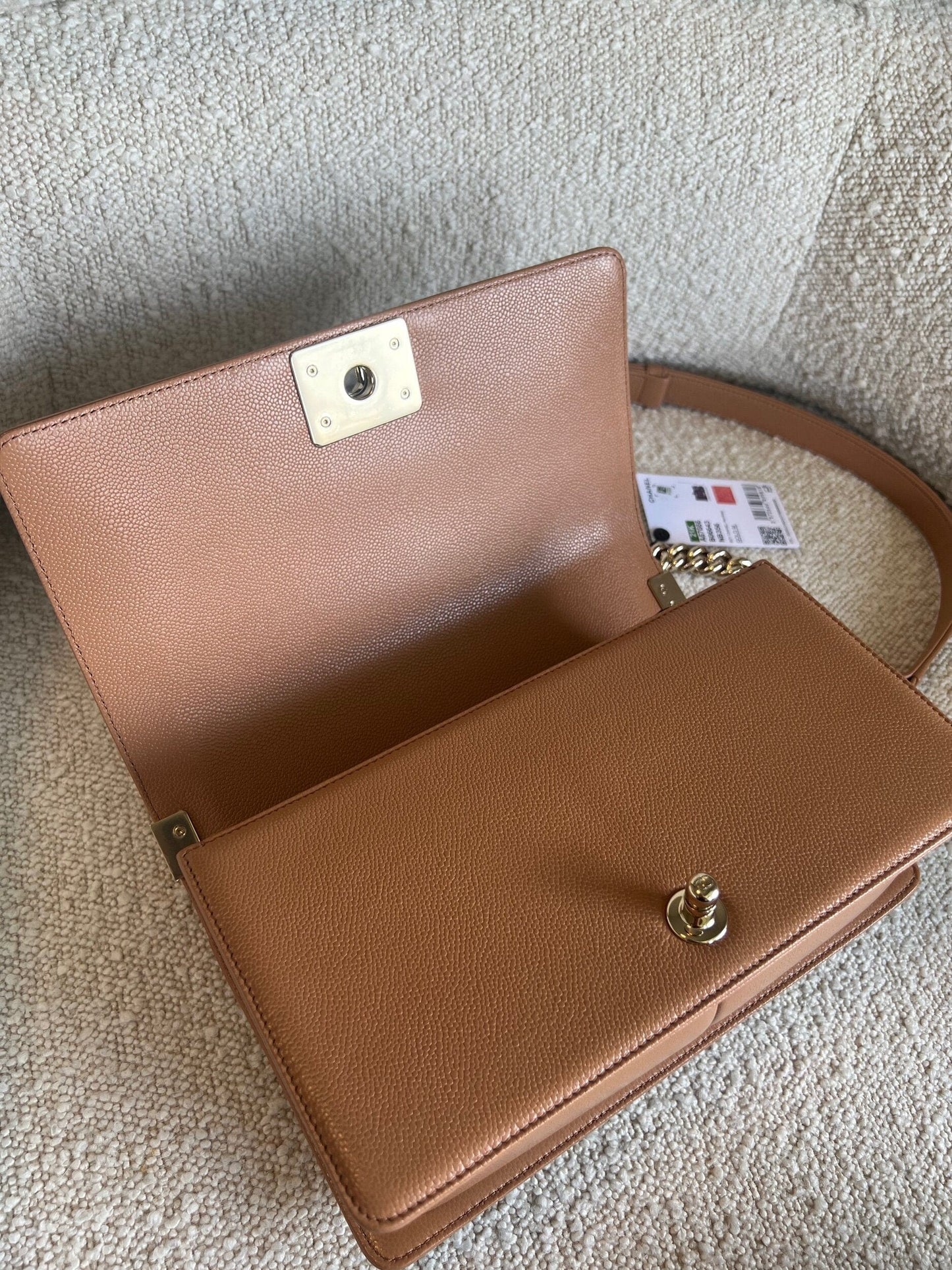 21K Caramel Caviar Quilted Old Medium Boy Bag LGHW