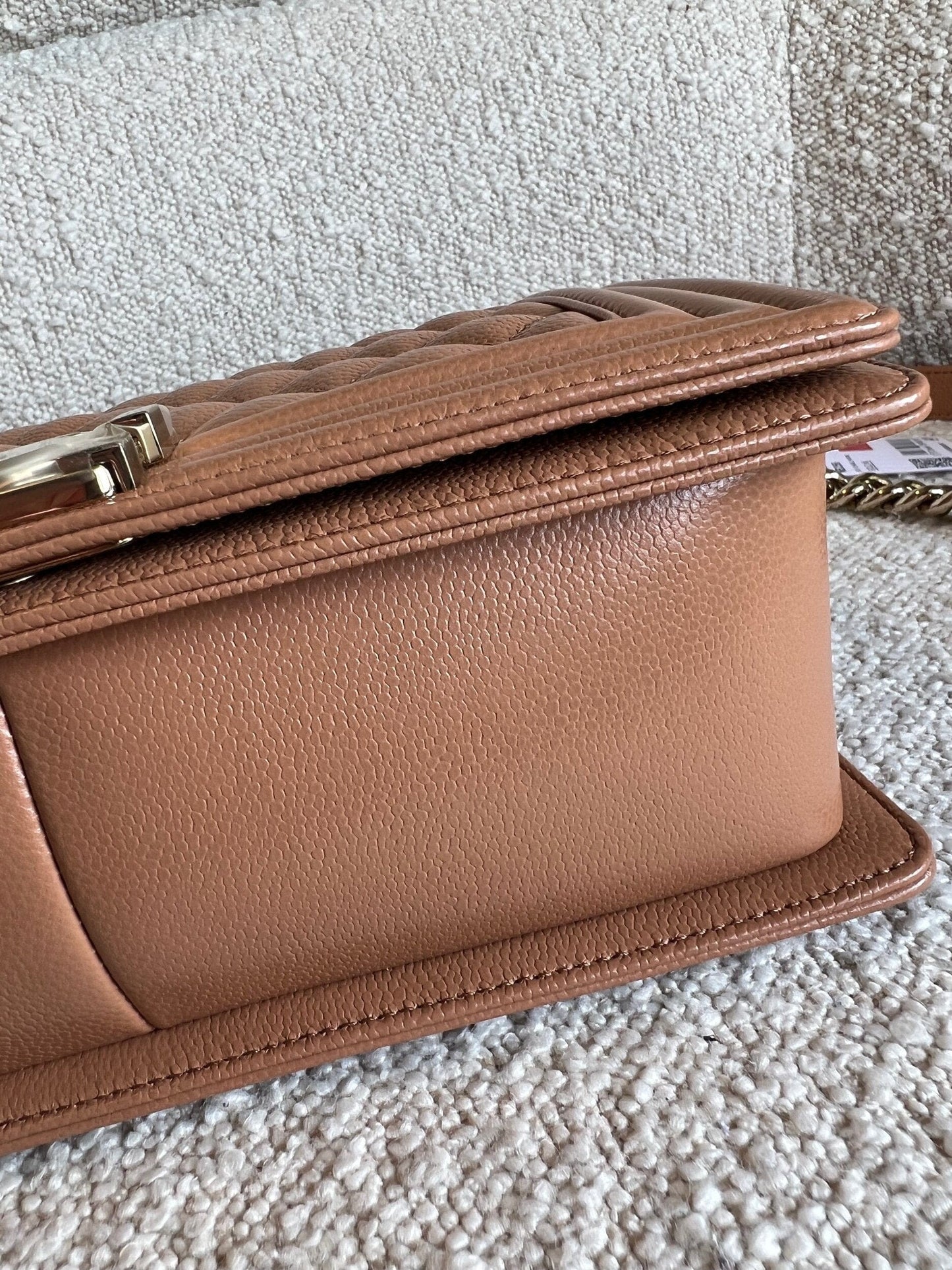 21K Caramel Caviar Quilted Old Medium Boy Bag LGHW