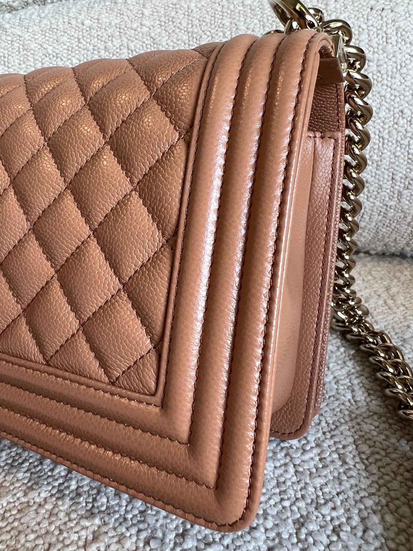 21K Caramel Caviar Quilted Old Medium Boy Bag LGHW