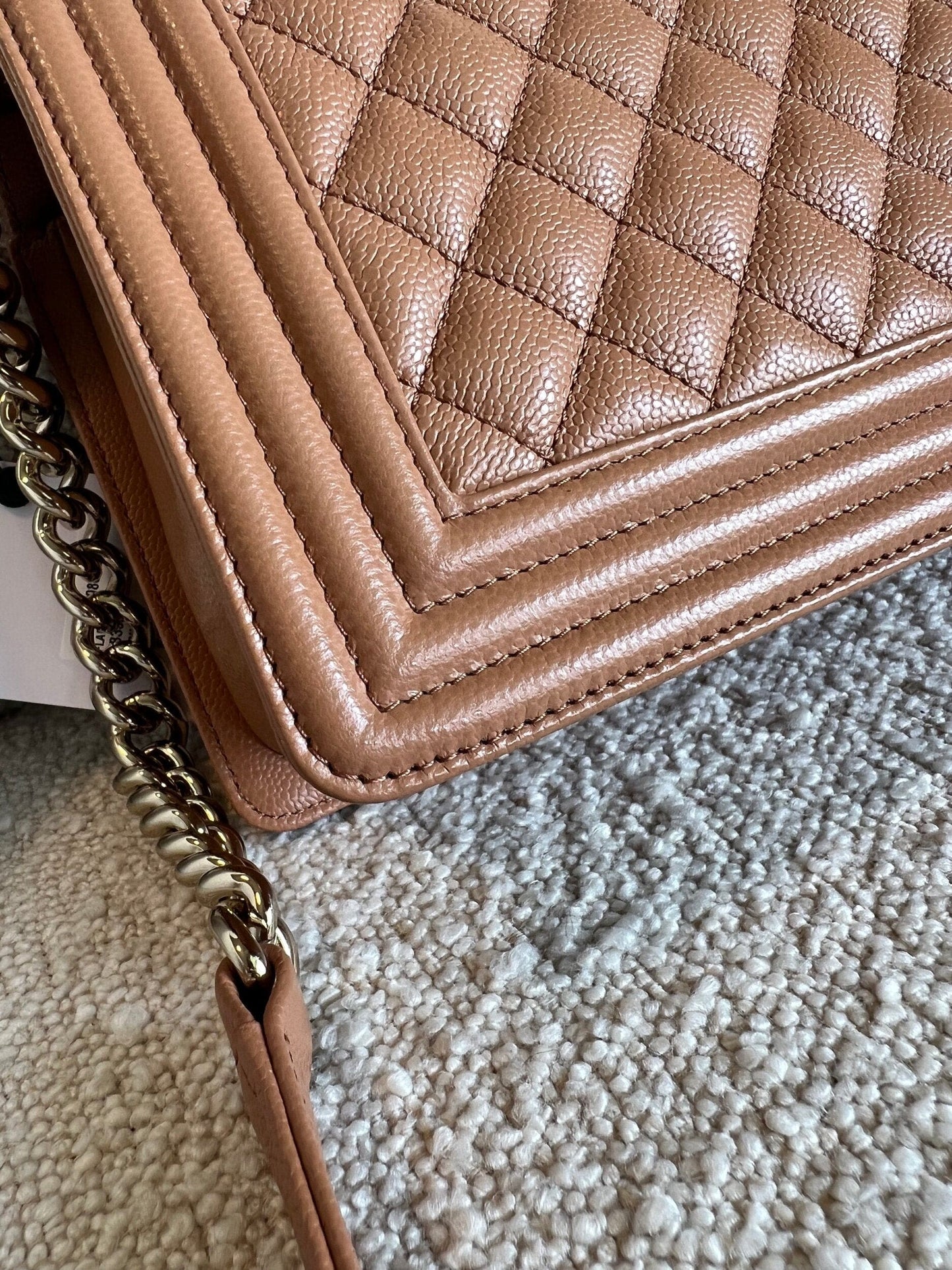 21K Caramel Caviar Quilted Old Medium Boy Bag LGHW