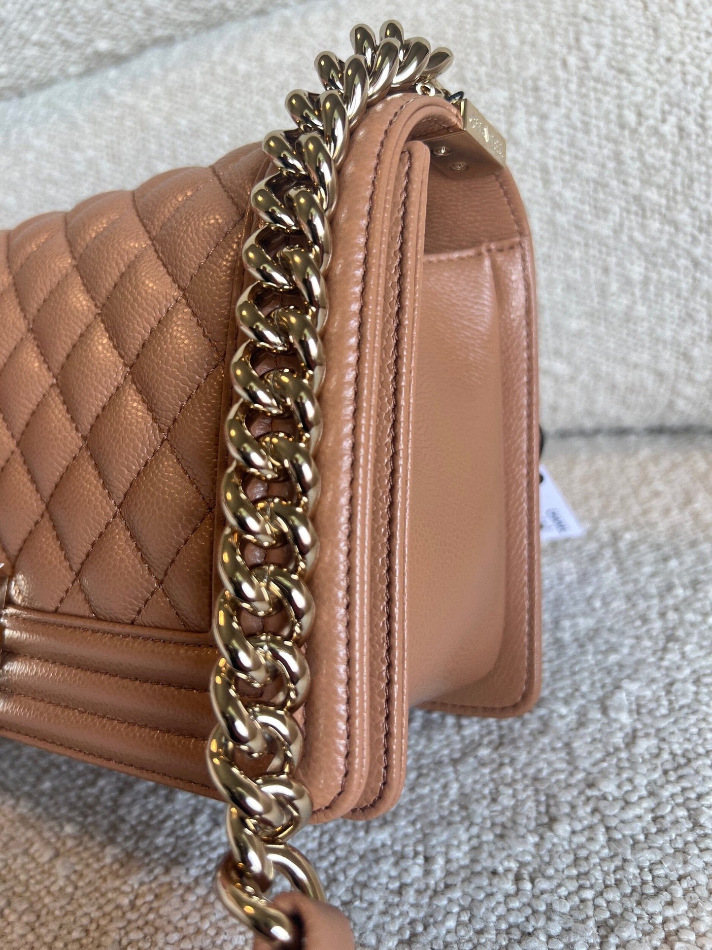 21K Caramel Caviar Quilted Old Medium Boy Bag LGHW