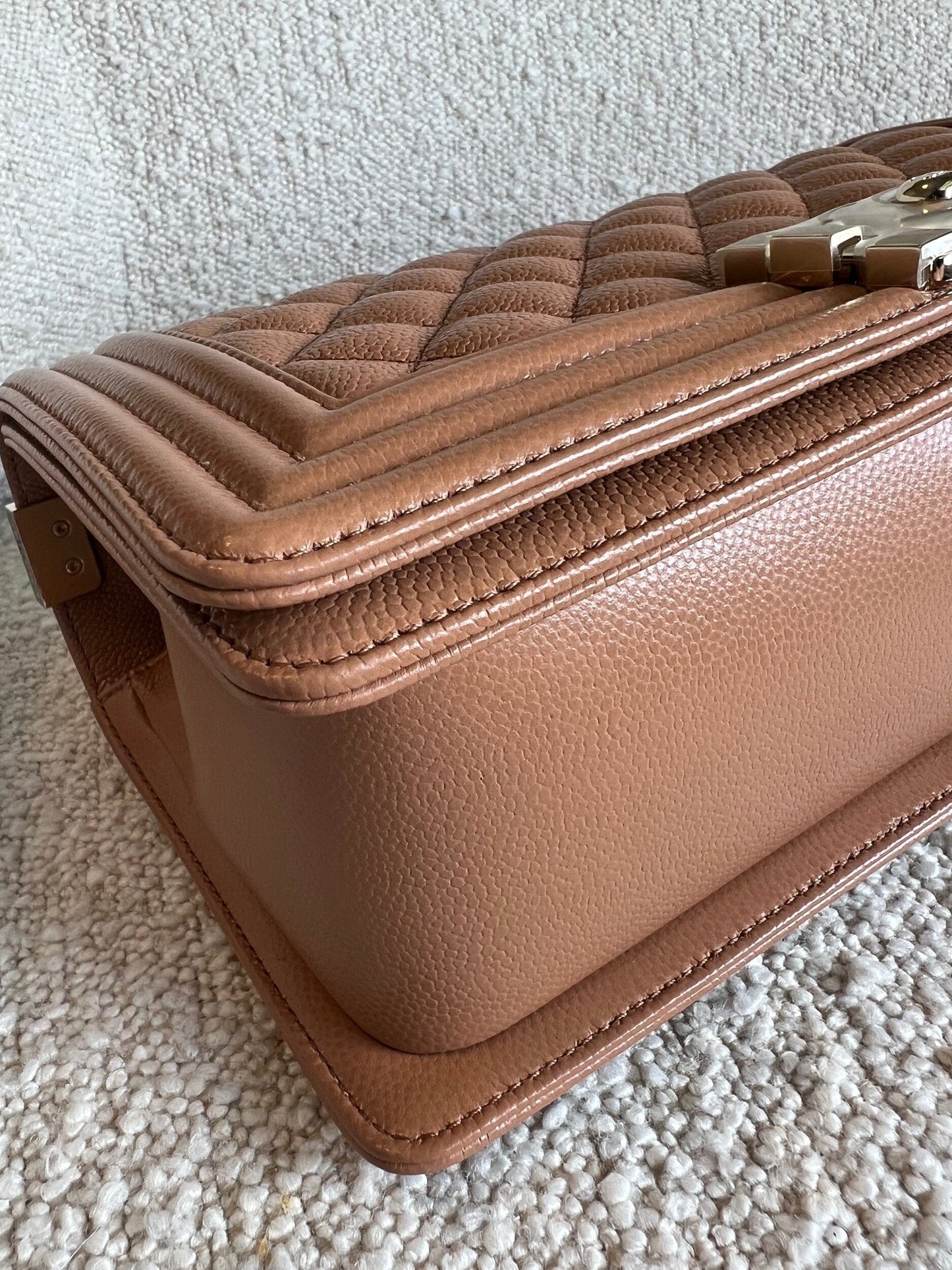 21K Caramel Caviar Quilted Old Medium Boy Bag LGHW