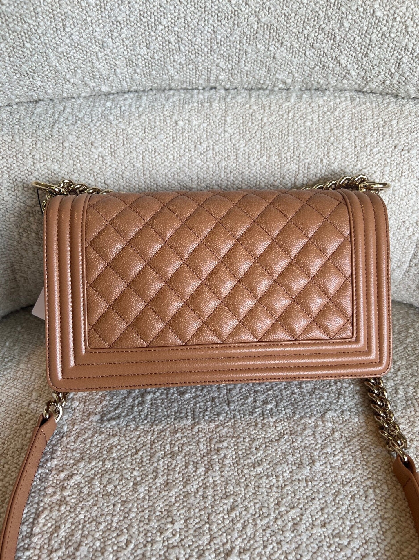 21K Caramel Caviar Quilted Old Medium Boy Bag LGHW