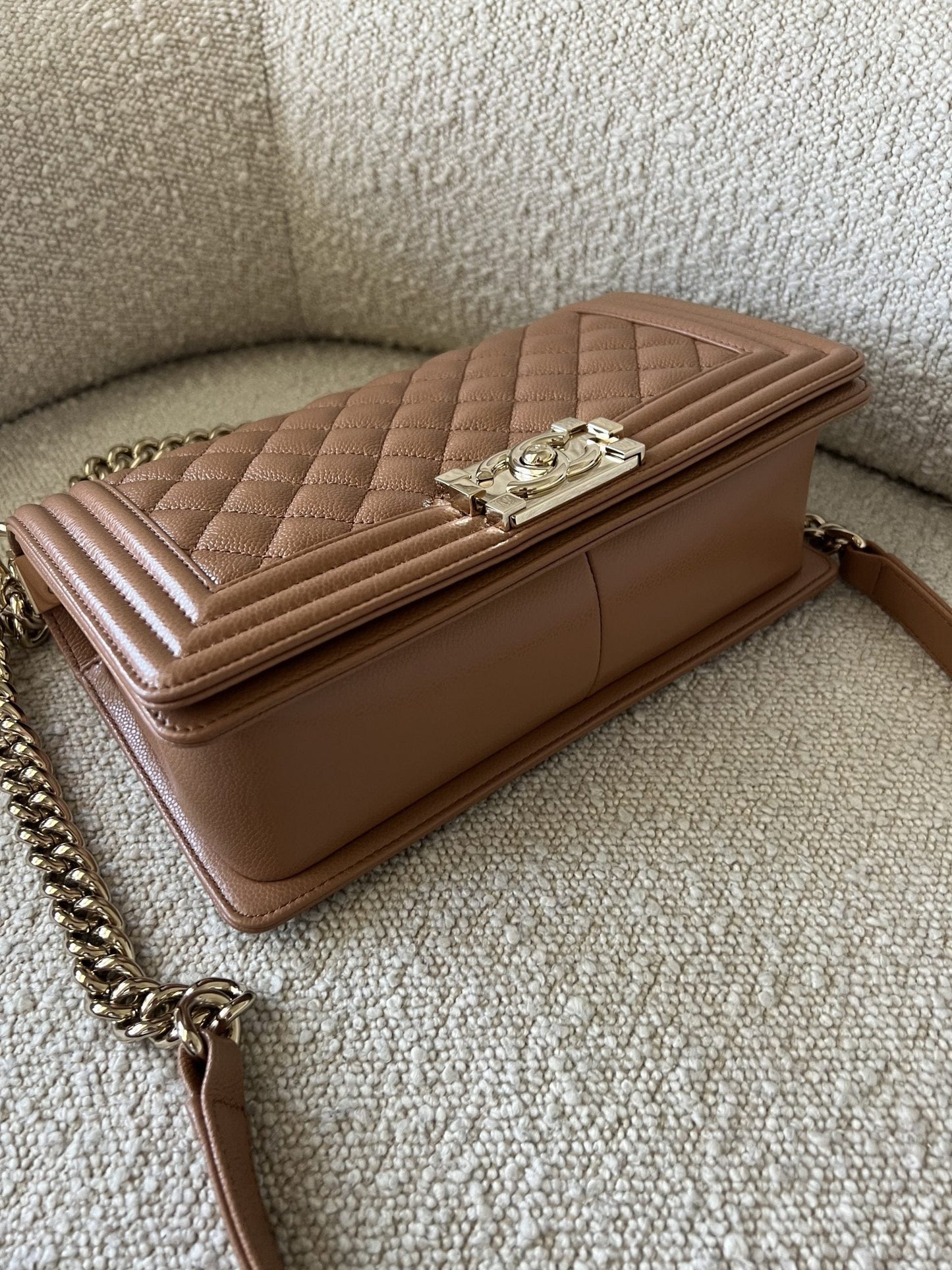 21K Caramel Caviar Quilted Old Medium Boy Bag LGHW -