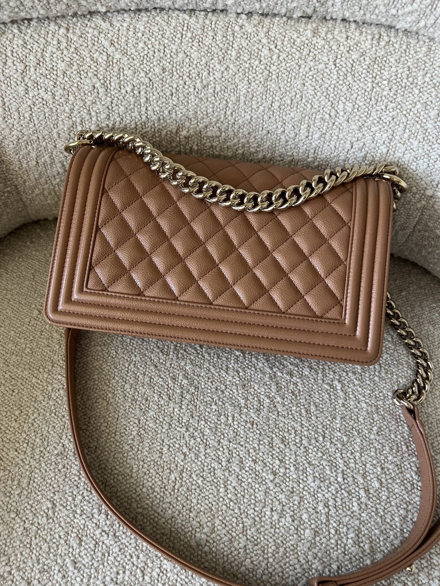 21K Caramel Caviar Quilted Old Medium Boy Bag LGHW -