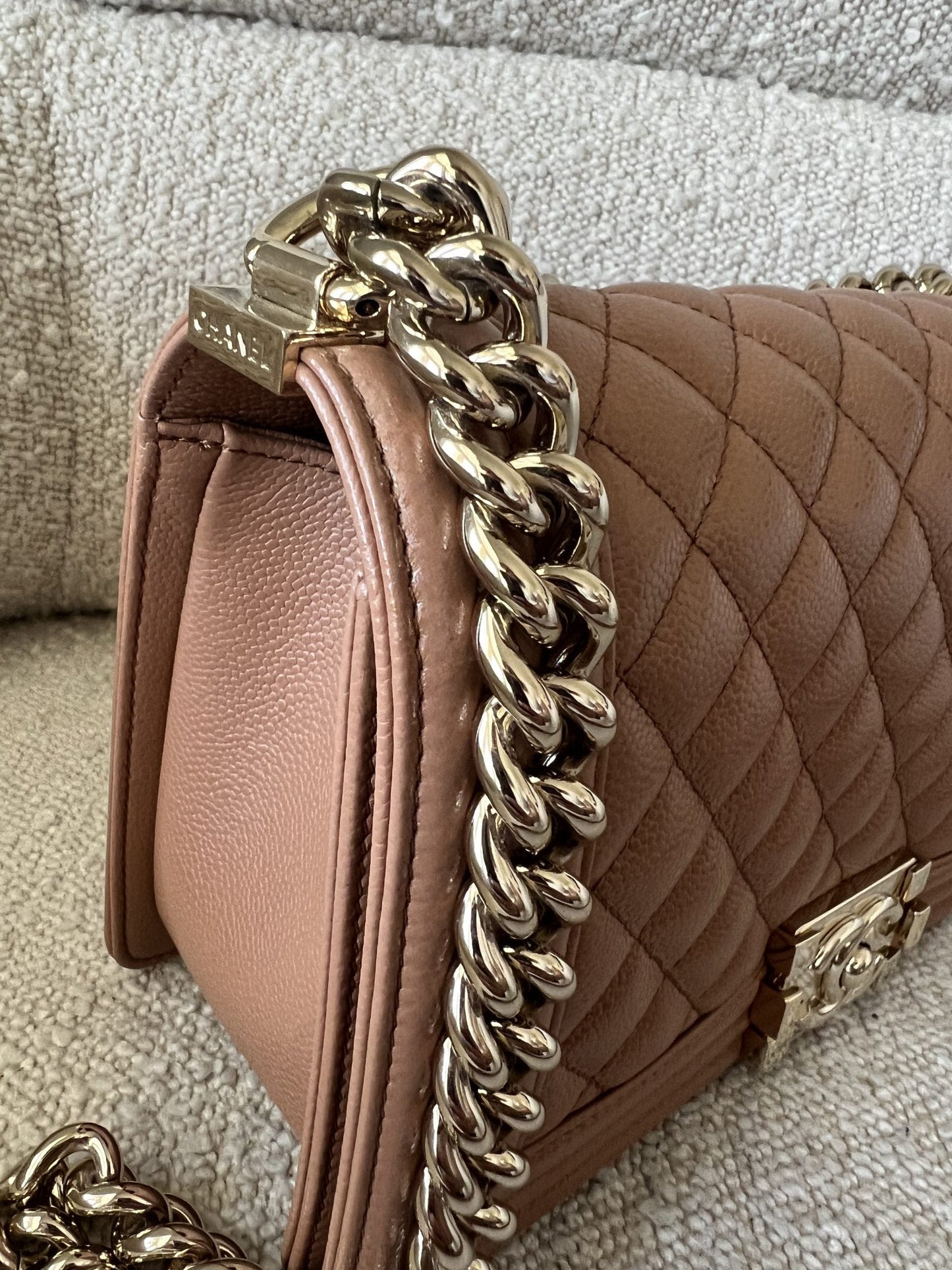 21K Caramel Caviar Quilted Old Medium Boy Bag LGHW -