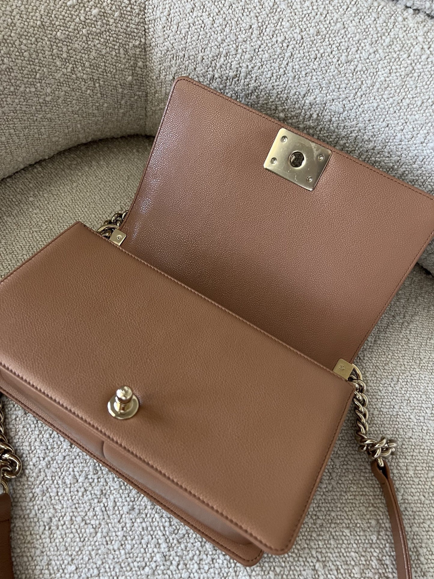 21K Caramel Caviar Quilted Old Medium Boy Bag LGHW -