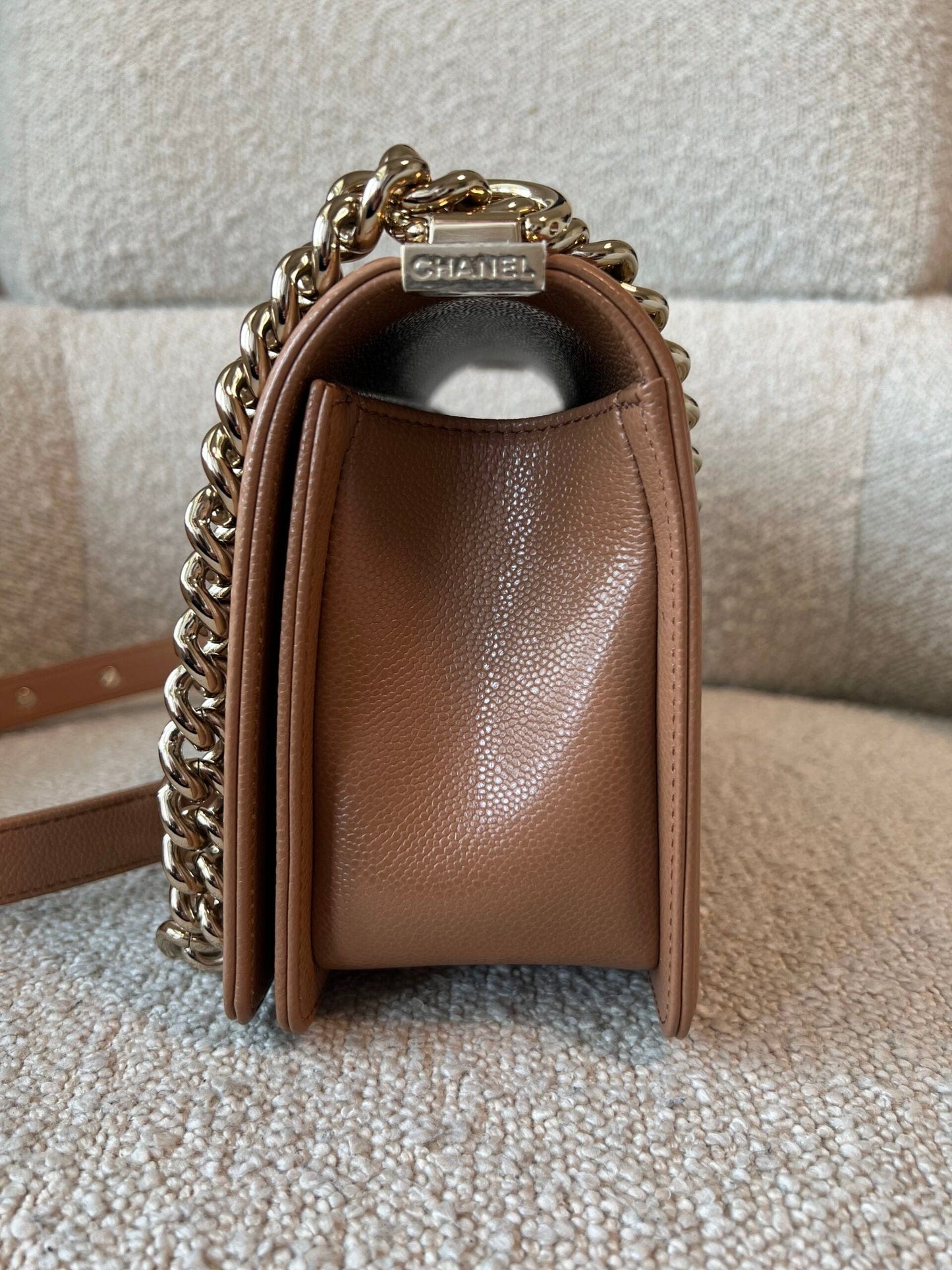 21K Caramel Caviar Quilted Old Medium Boy Bag LGHW