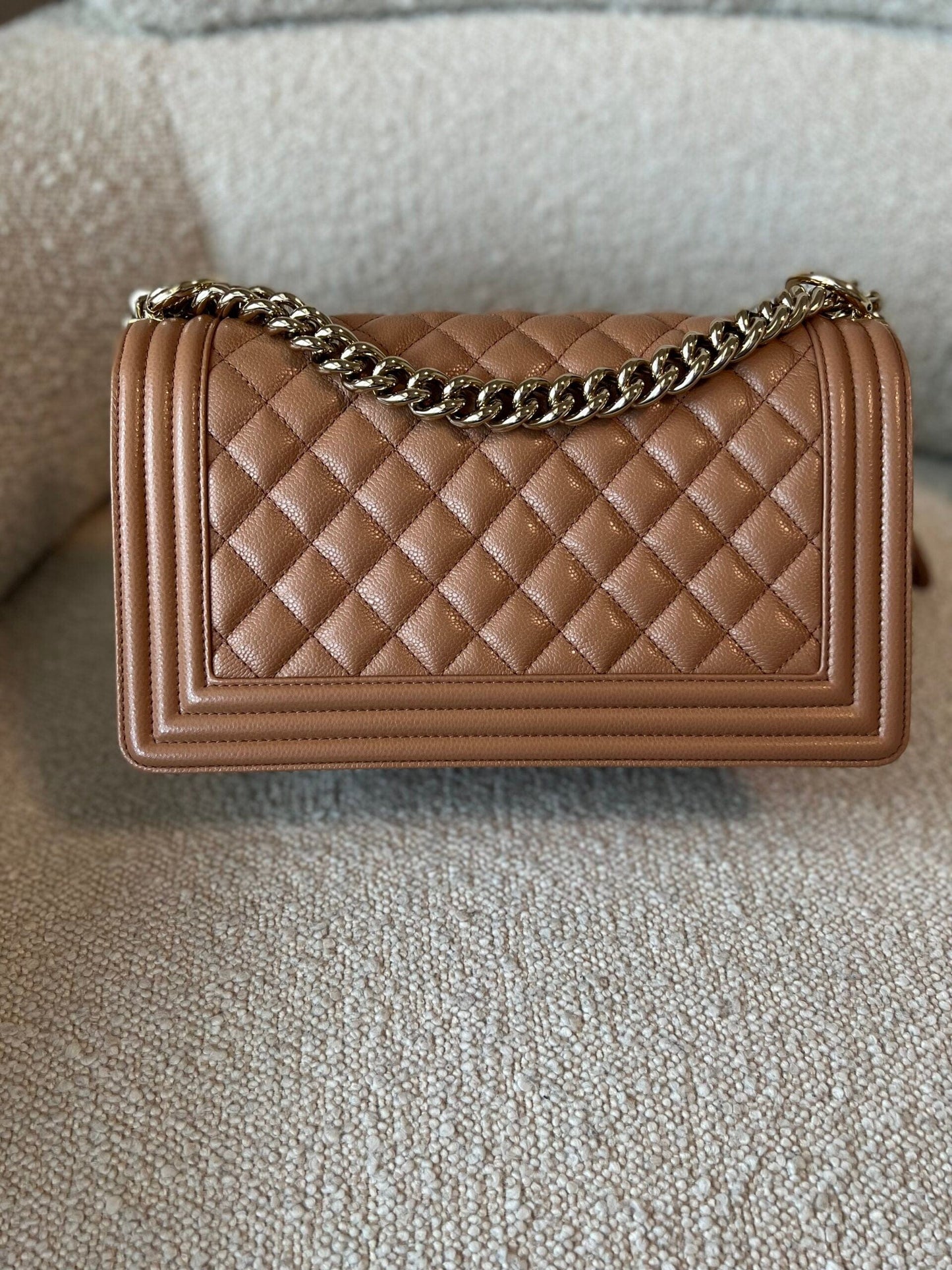 21K Caramel Caviar Quilted Old Medium Boy Bag LGHW