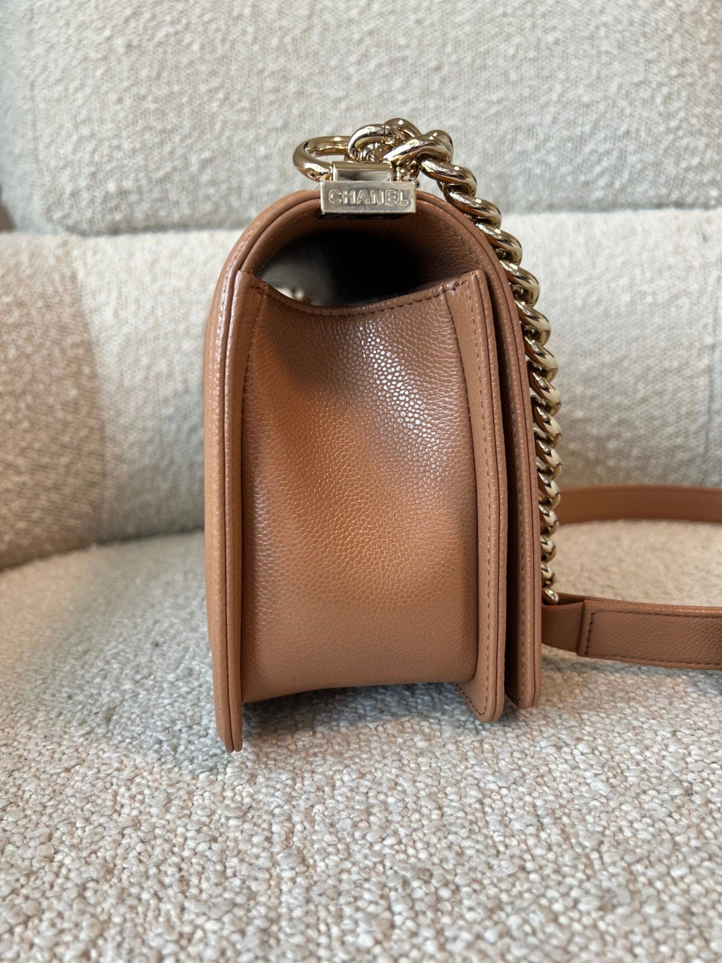 21K Caramel Caviar Quilted Old Medium Boy Bag LGHW