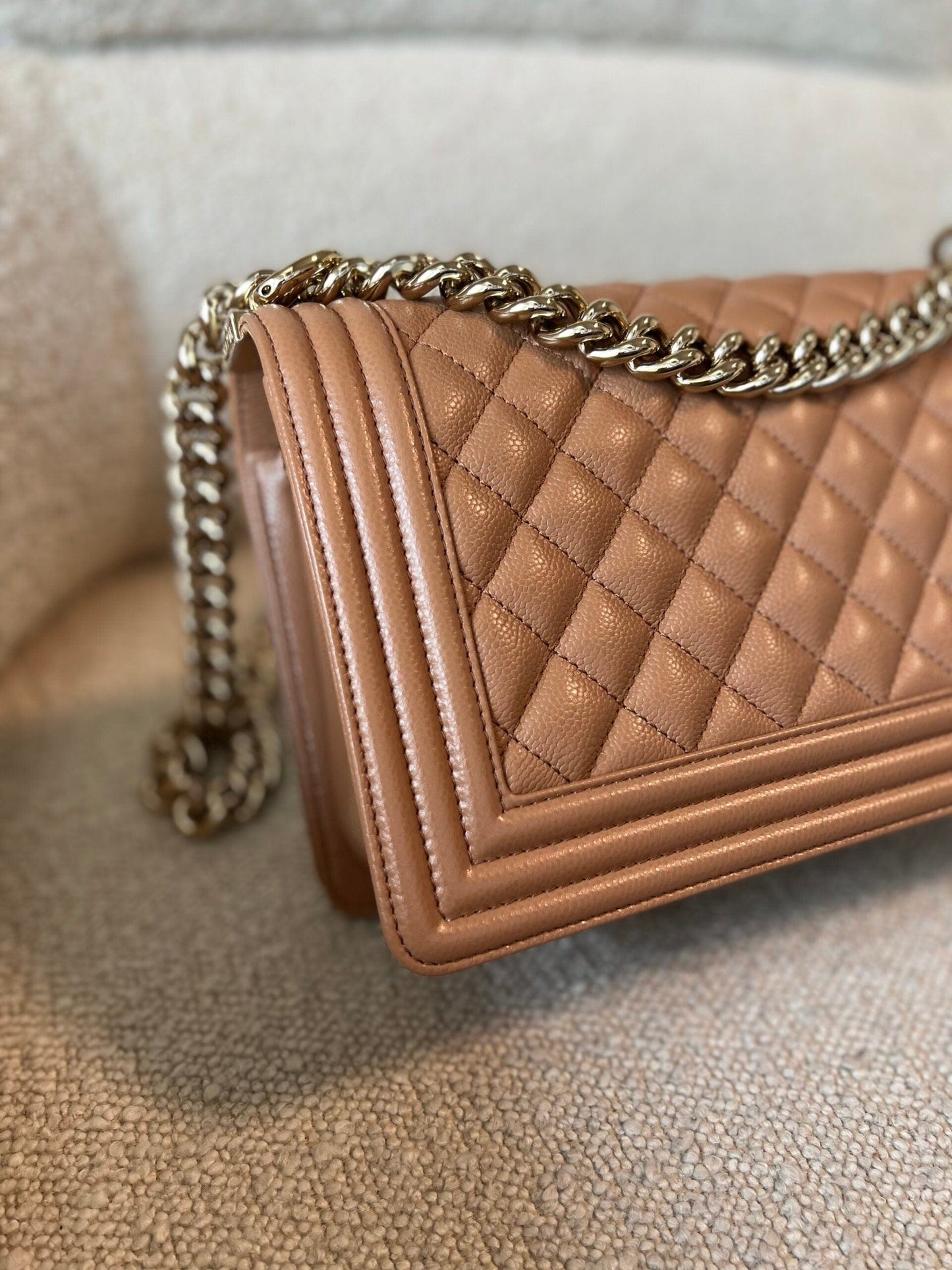 21K Caramel Caviar Quilted Old Medium Boy Bag LGHW