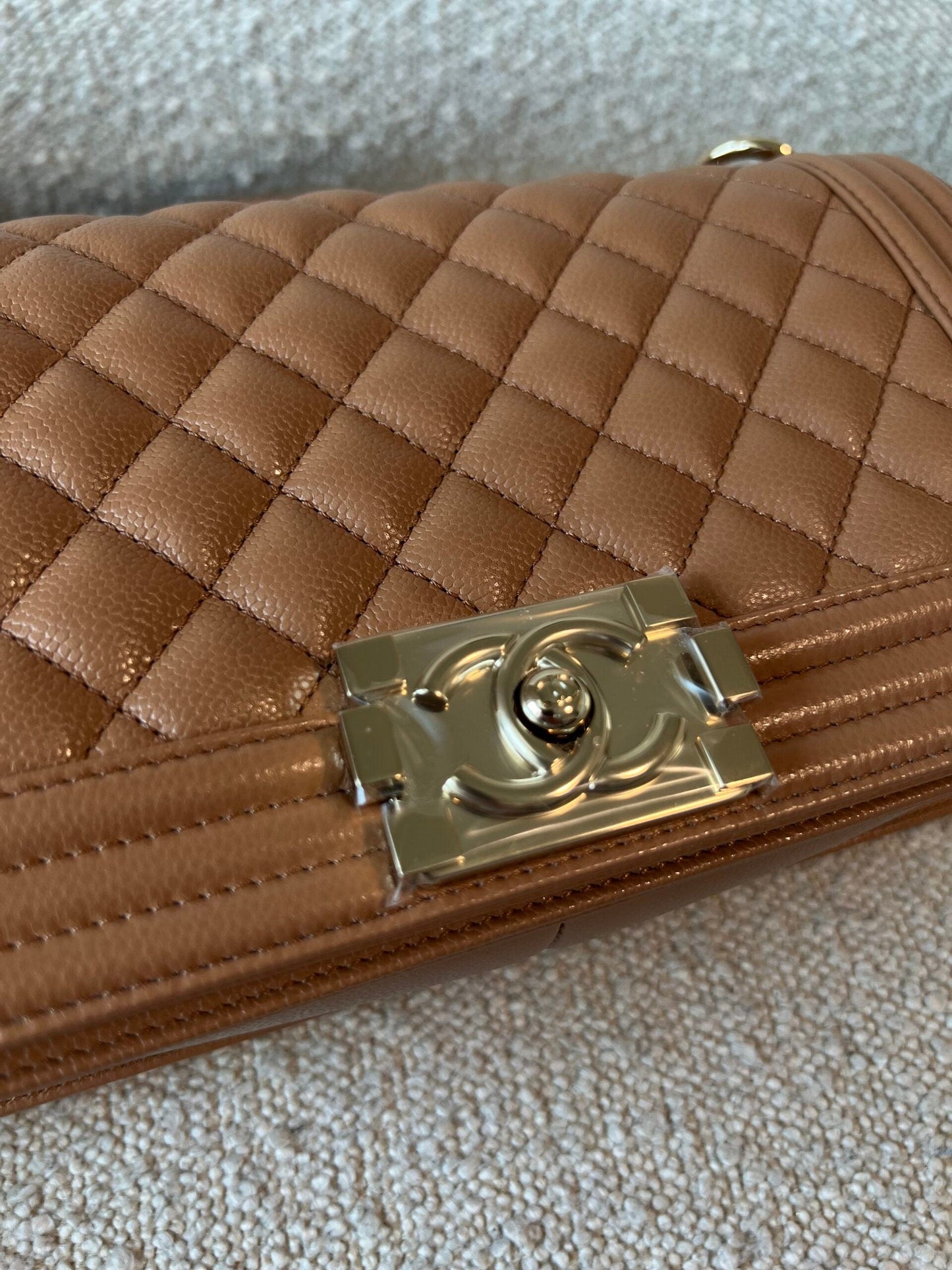 21K Caramel Caviar Quilted Old Medium Boy Bag LGHW