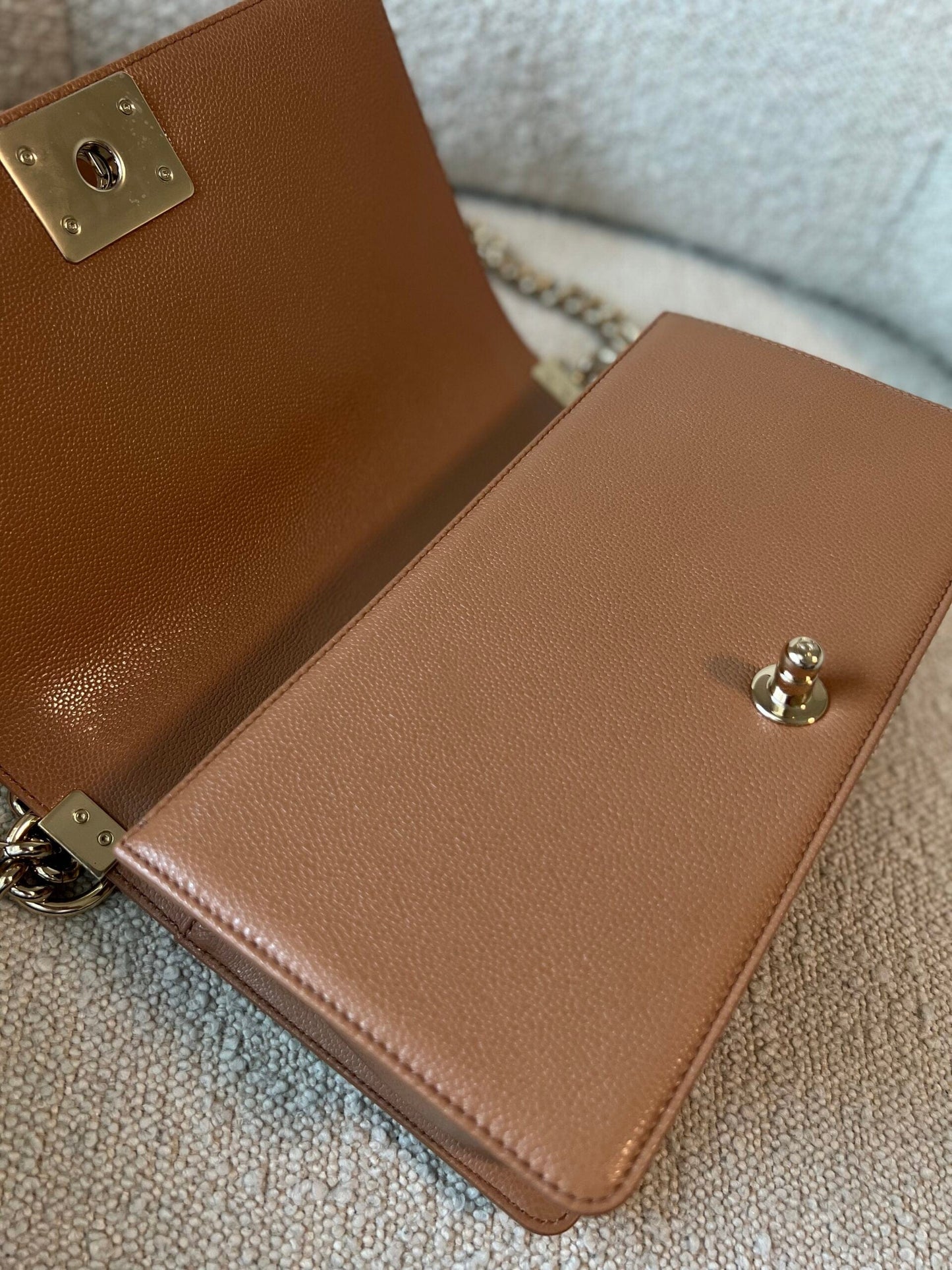 21K Caramel Caviar Quilted Old Medium Boy Bag LGHW