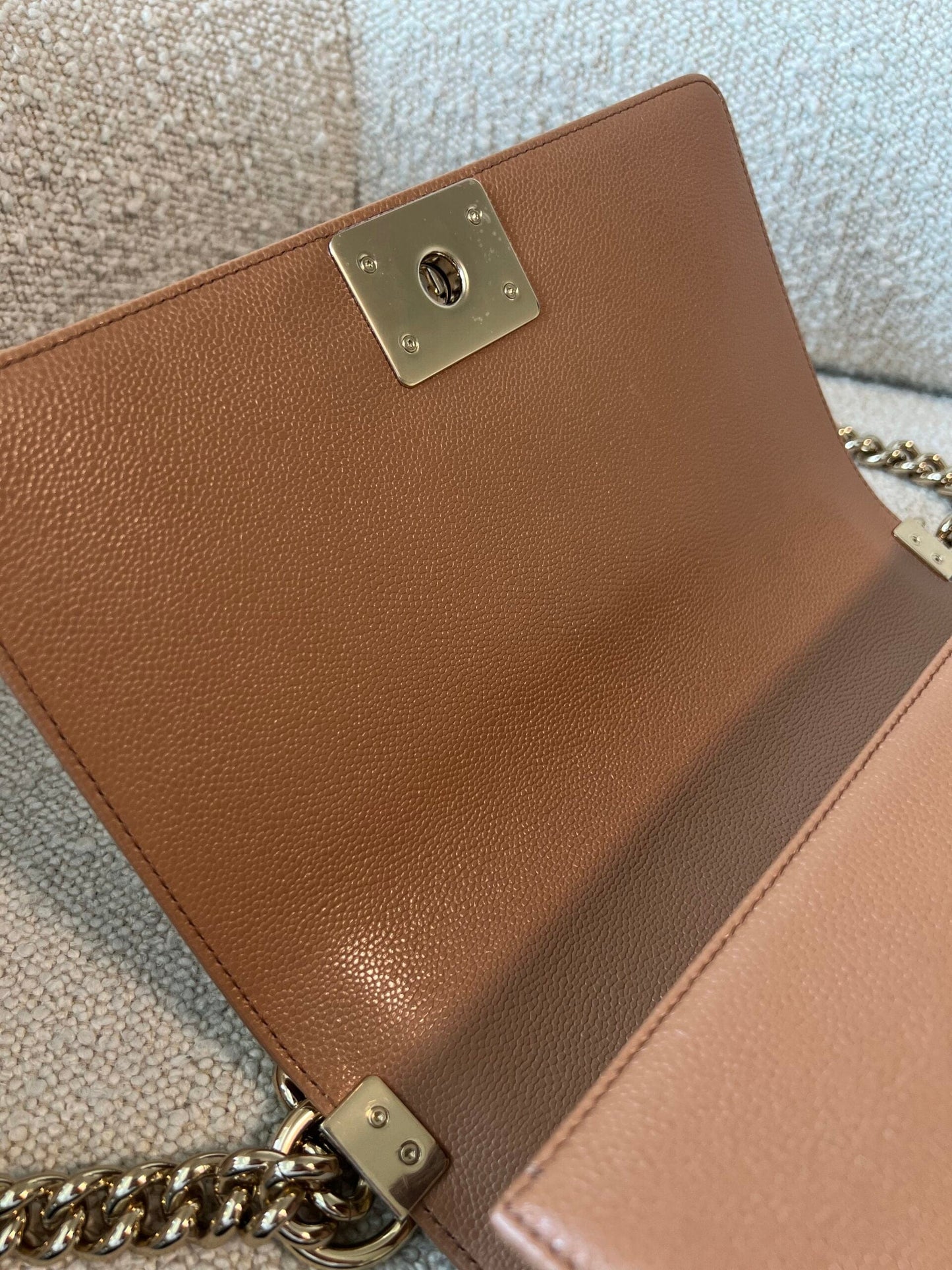 21K Caramel Caviar Quilted Old Medium Boy Bag LGHW