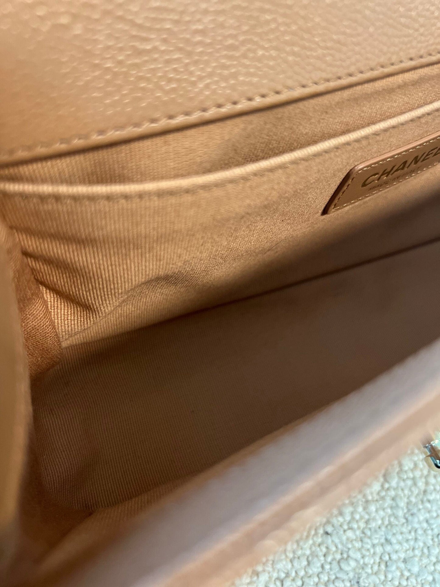 21K Caramel Caviar Quilted Old Medium Boy Bag LGHW