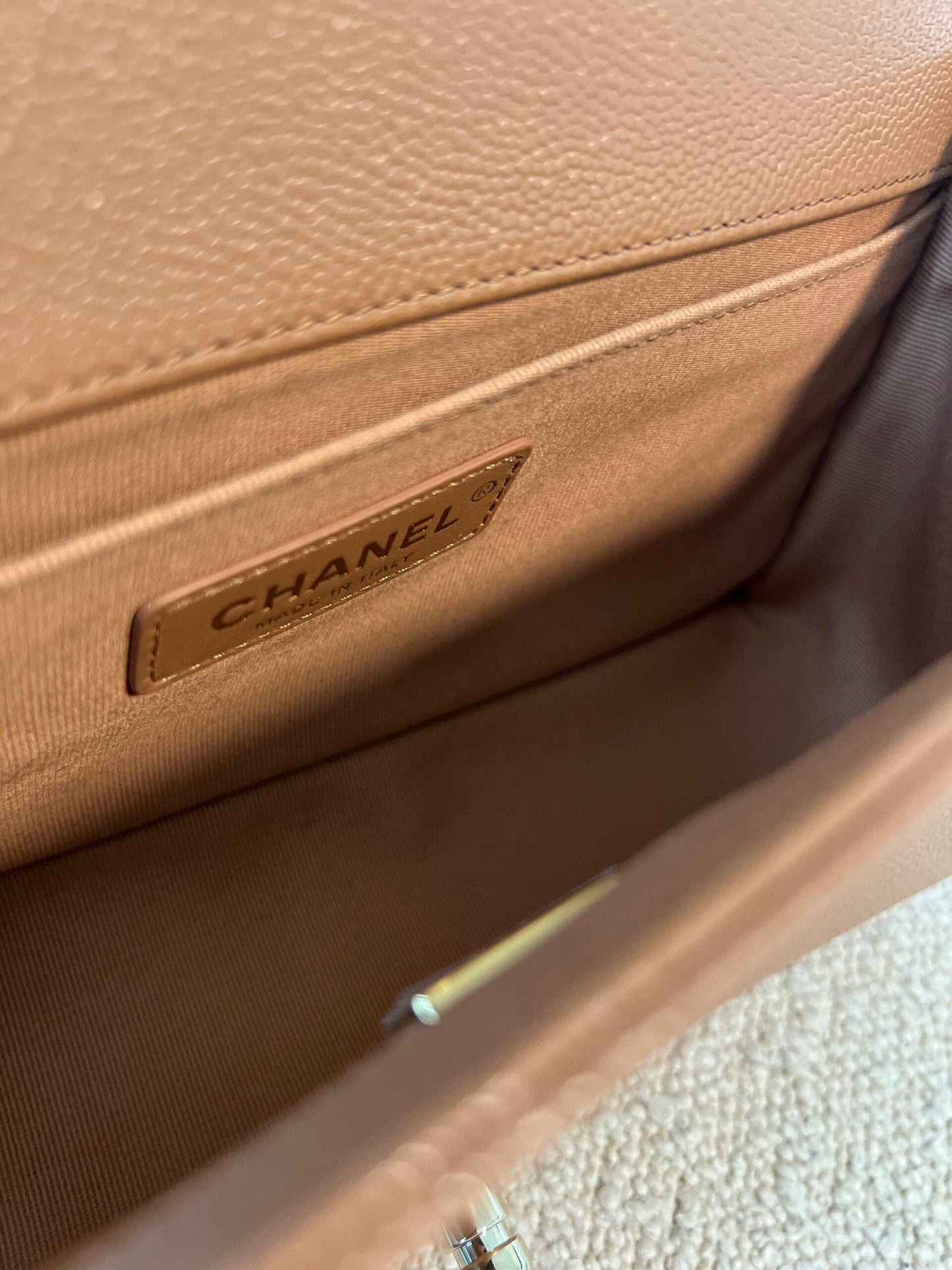 21K Caramel Caviar Quilted Old Medium Boy Bag LGHW